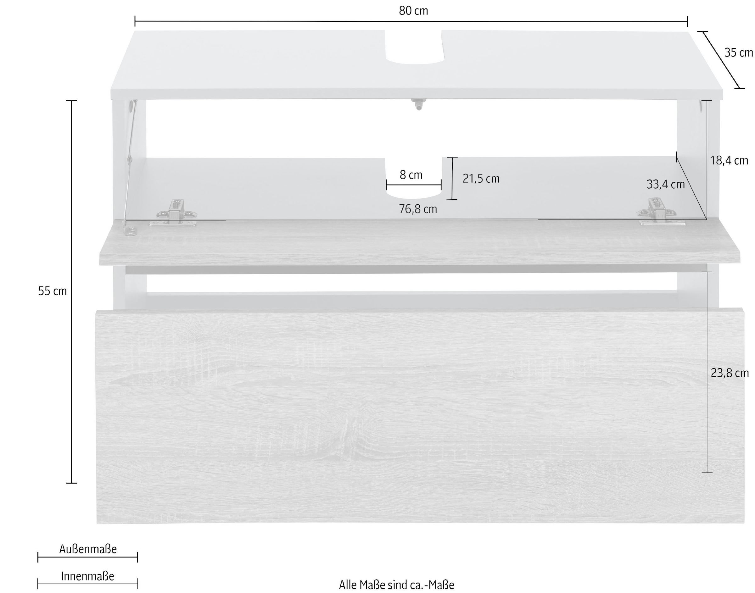 ✵ Home affaire Waschbeckenunterschrank »Wisla«, Siphonausschnitt, Höhe 55 cm cm, 80 | online Push-to- entdecken Jelmoli-Versand Breite open-Funktion