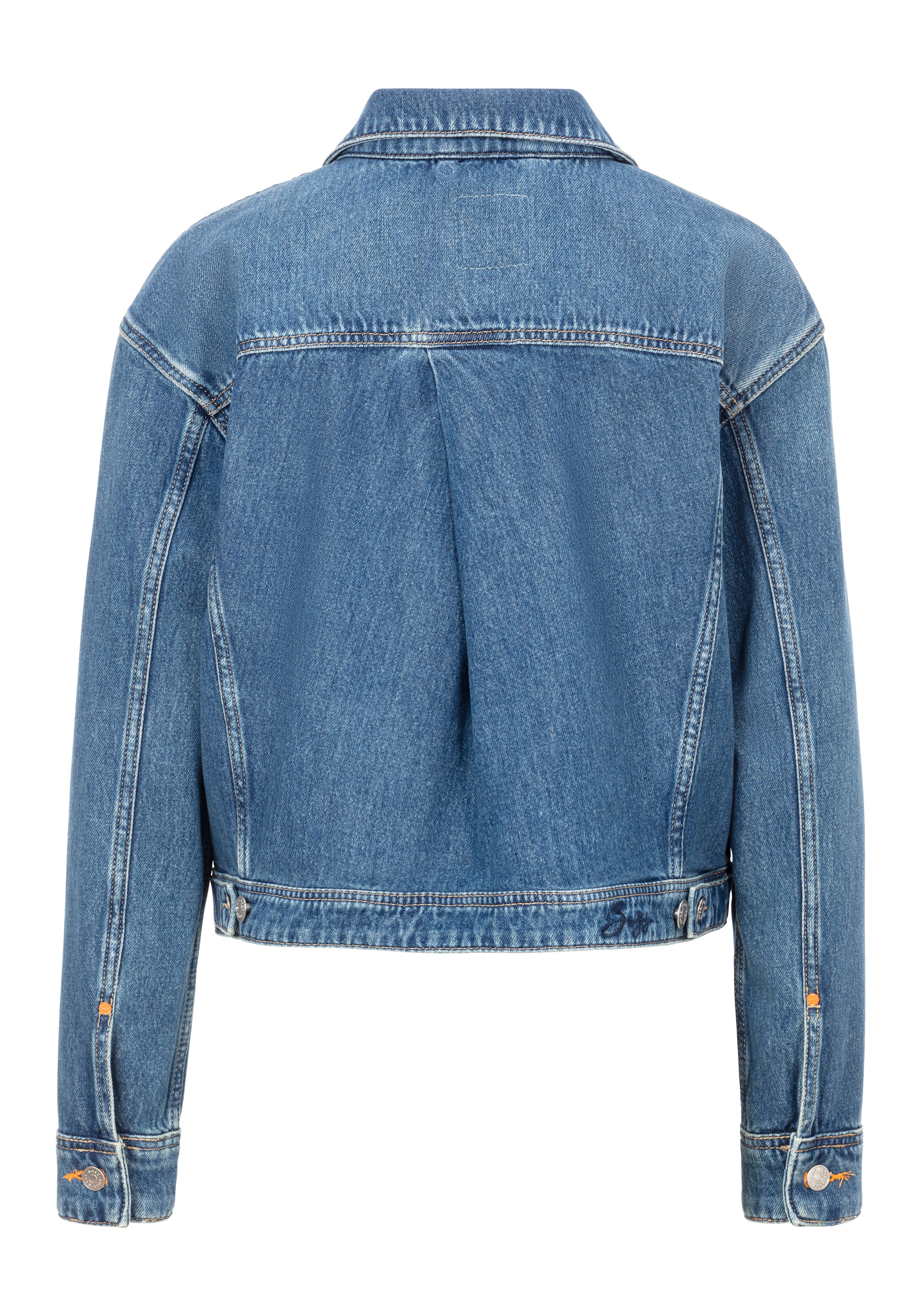 BOSS ORANGE Jeansjacke »TRUCKER JACKET 1.0 Premium Damenmode«, Boxy Fit, Faltendetail hinten