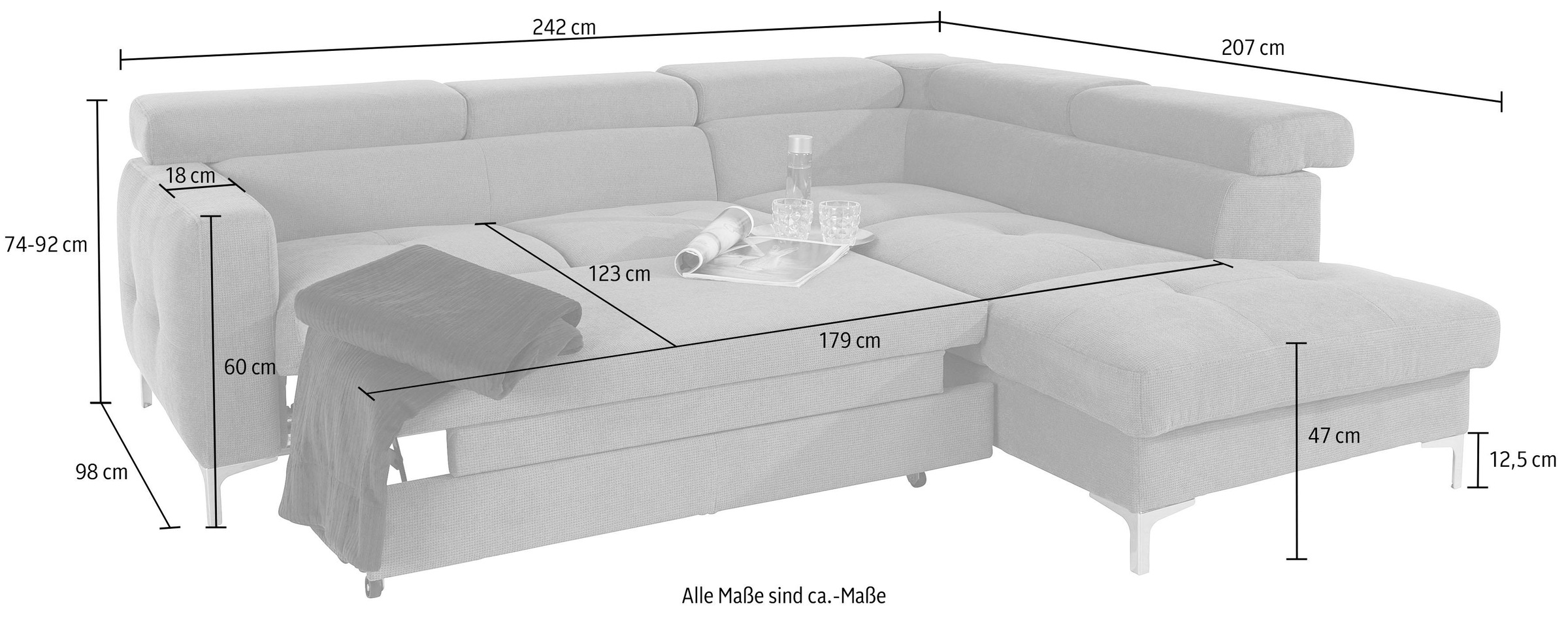 COTTA Ecksofa »Sammy L-Form«, inklusive Kopfteilverstellung, wahlweise mit Bettfunktion