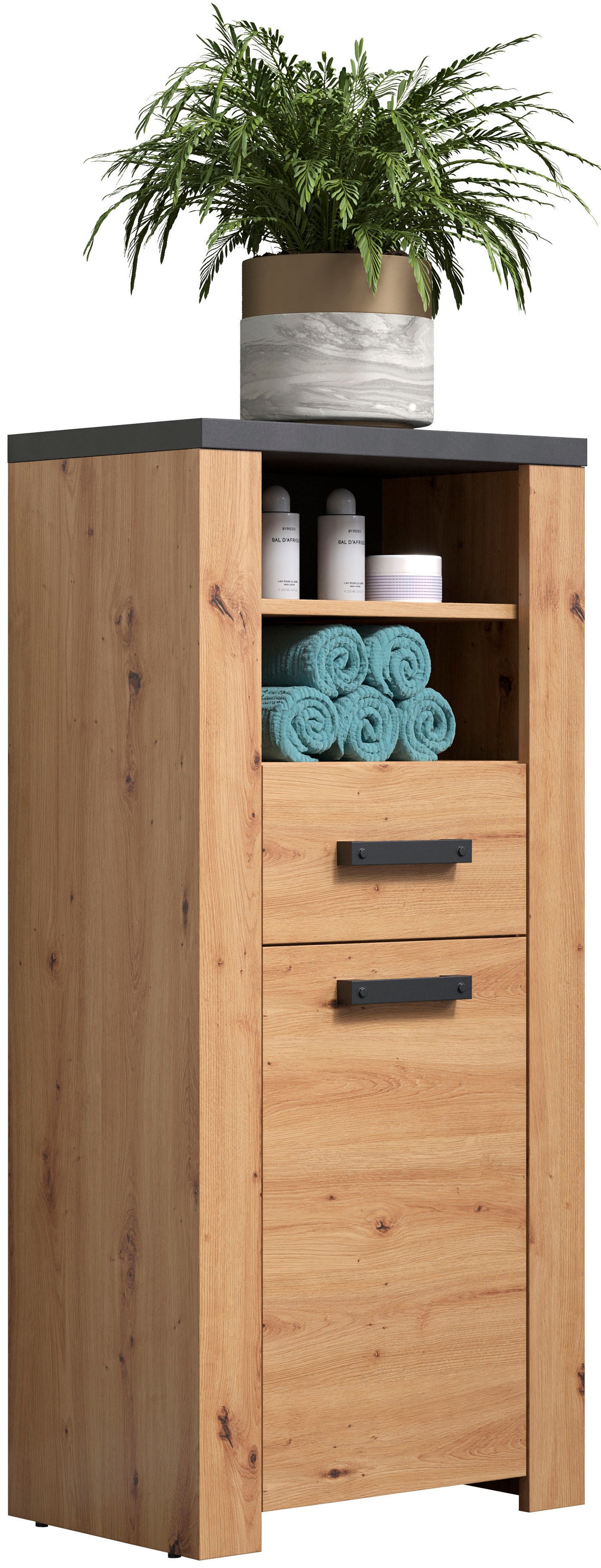 Home affaire Midischrank »Ambres«, (1 St.), Badschrank in matter Echtholzoptik - Masse (B/T/H) 53/35/118 cm