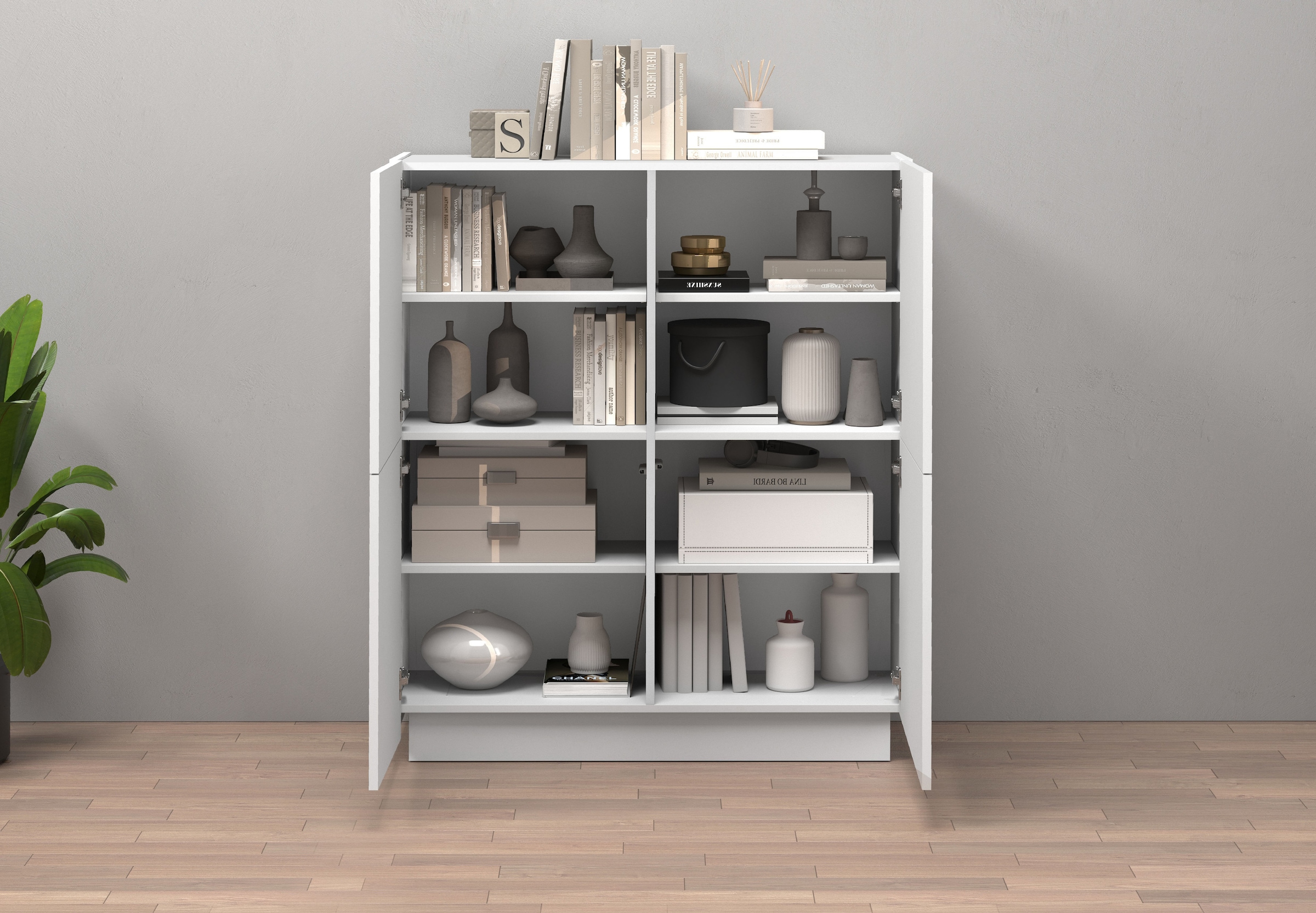 INOSIGN Highboard »VELA, Highboard, Höhe 120 cm,Design mit schrägen Türen«, (1 St.), Made in Italy, Masse-B/T/H: 100x35x120,hohes Sideboard,Anrichte,Kommode