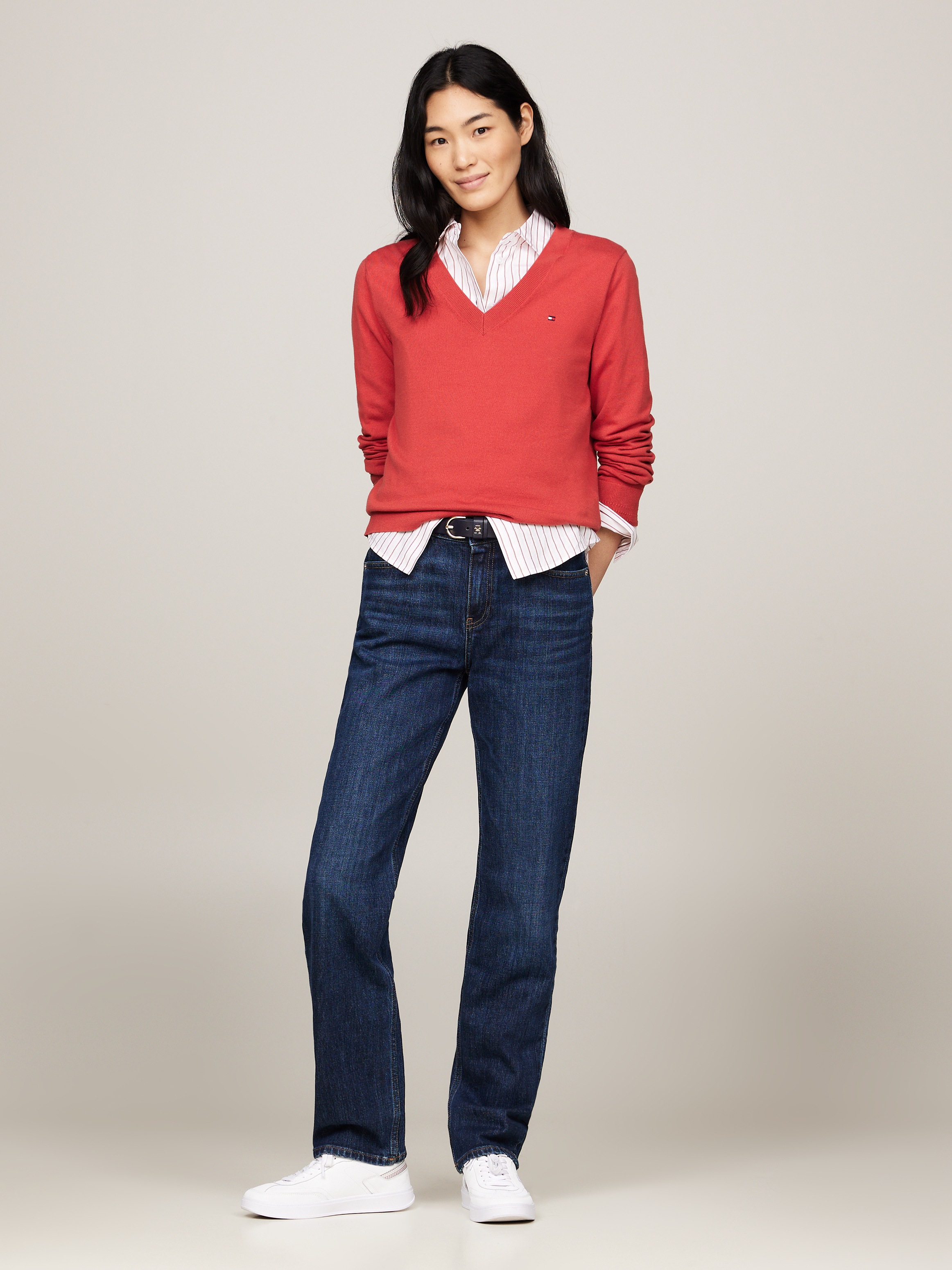 Tommy Hilfiger V-Ausschnitt-Pullover, mit Logo-Stickerei