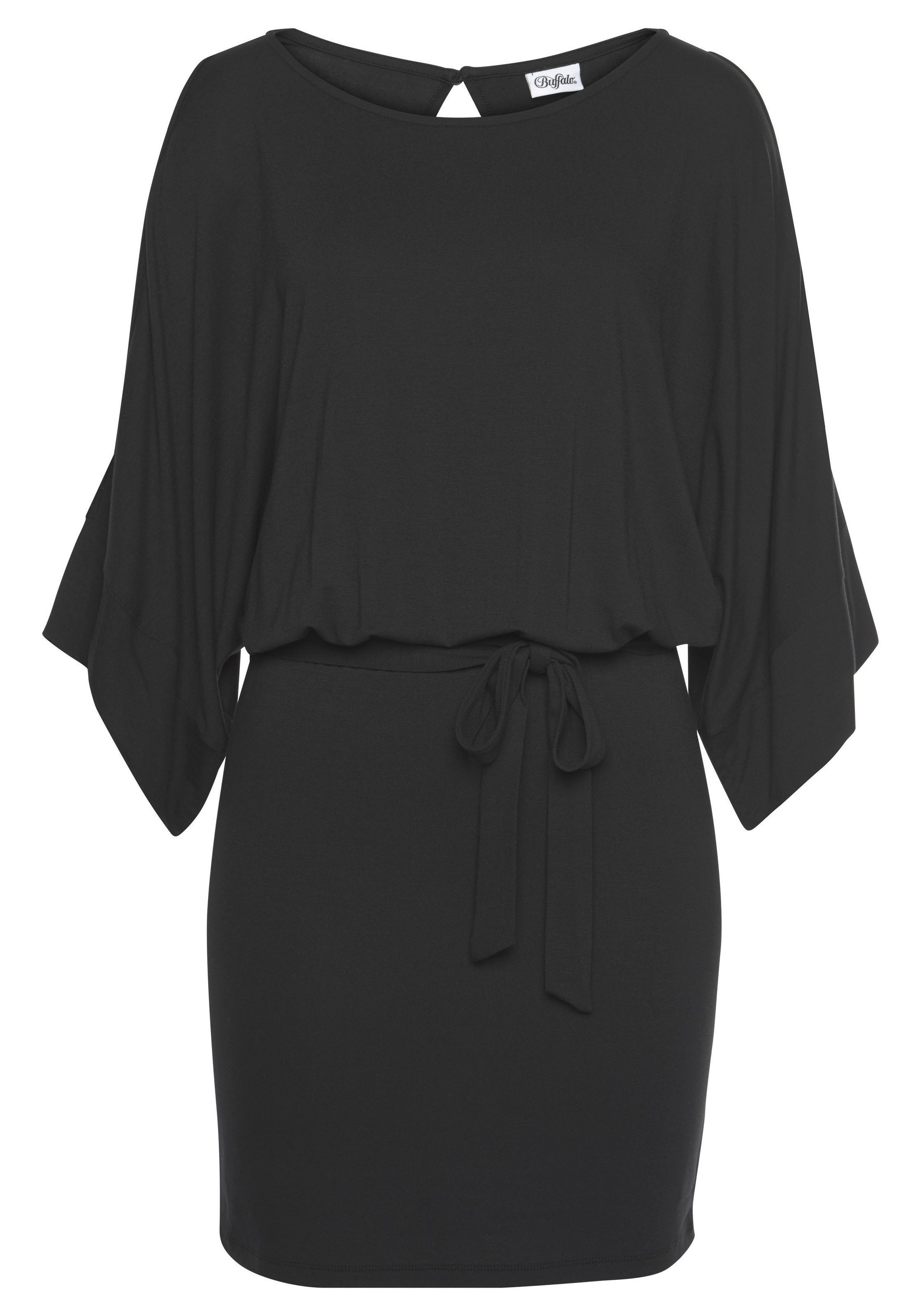 Buffalo Jerseykleid "mit Ärmelschlitzen, Partykleid mit schmalem Rockteil" mit Bindeband, Ohne Taschen Luftiges Viskosekleid, Sommerkleid, Partykleid, Festival, Minikleid