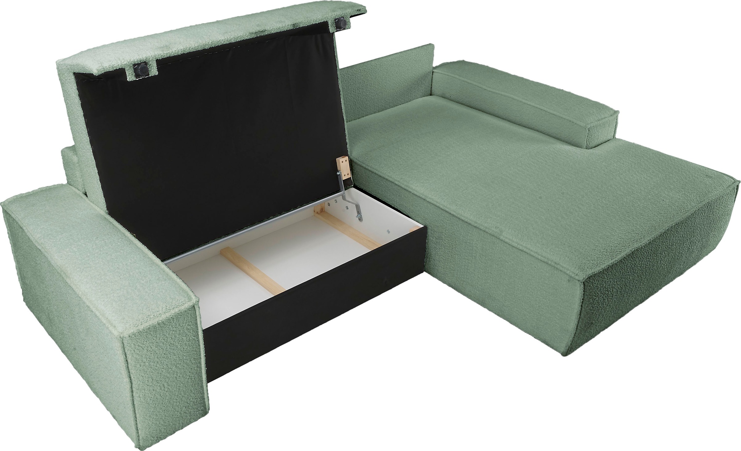 andas Ecksofa »Finnley Schlafsofa 267 cm in Bouclé, Struktur fein u. Cord, L-Form,«, Schlaffunktion m. Bettkasten (136/210 cm), Bouclé, Struktur und Cord