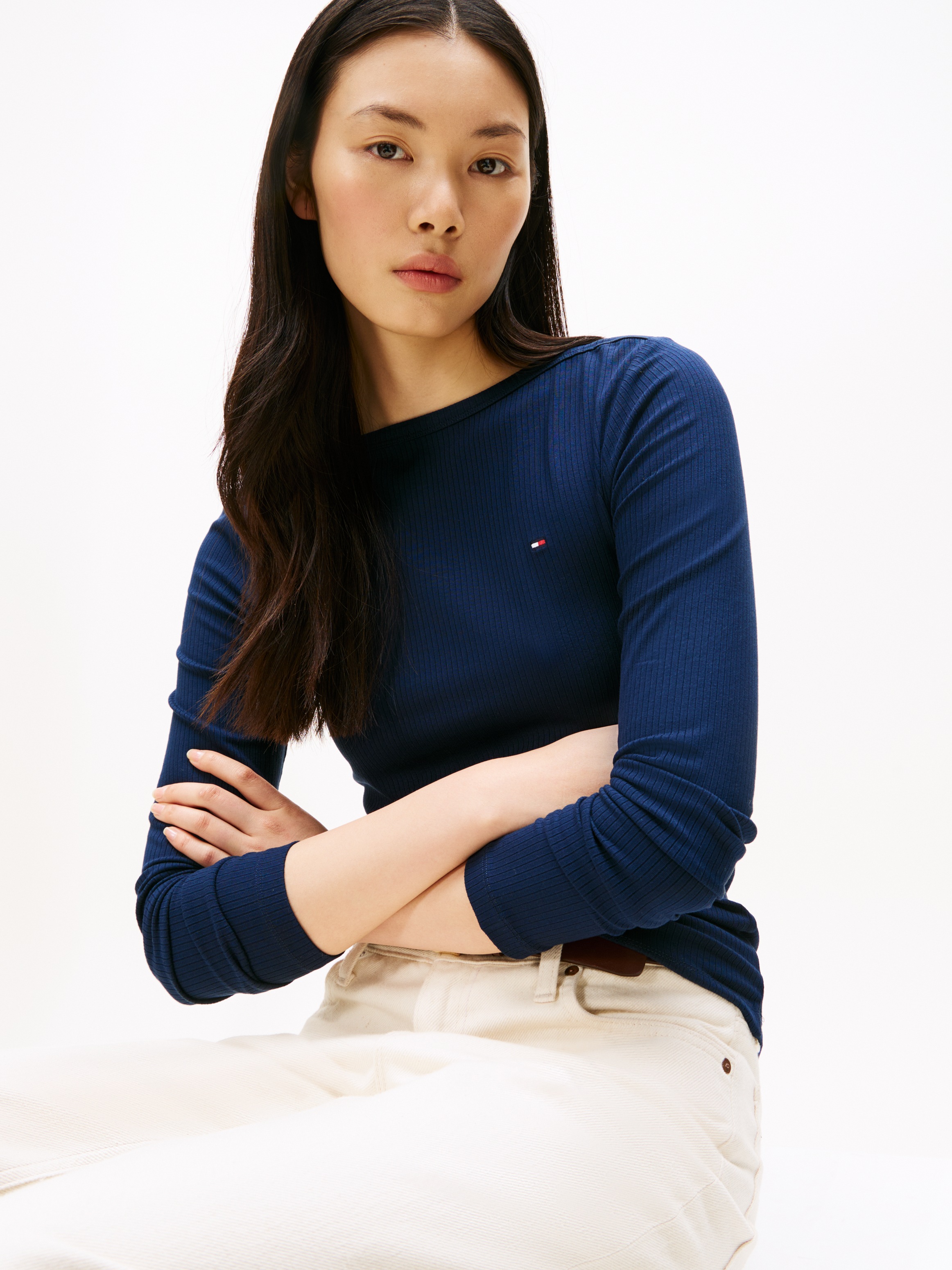 Tommy Hilfiger Langarmshirt »SLIM 5X2 RIB BOAT-NK LS«, in gerippter Struktur