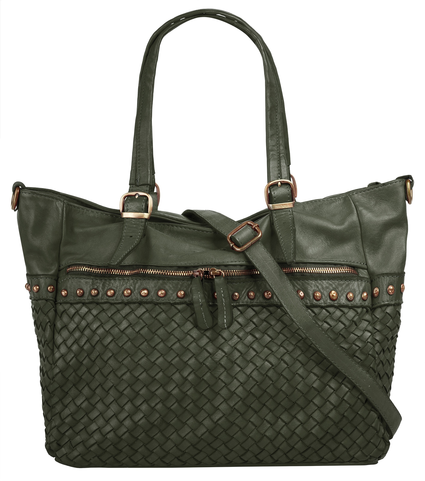 Samantha Look, Unisex, Shopper echt Leder, Made in Italy, dunkelgrün, B/H/T: 40cm x 40cm x 13cm onesize, Höhe 30 cm x Breite 40 cm x Tiefe 13 cm