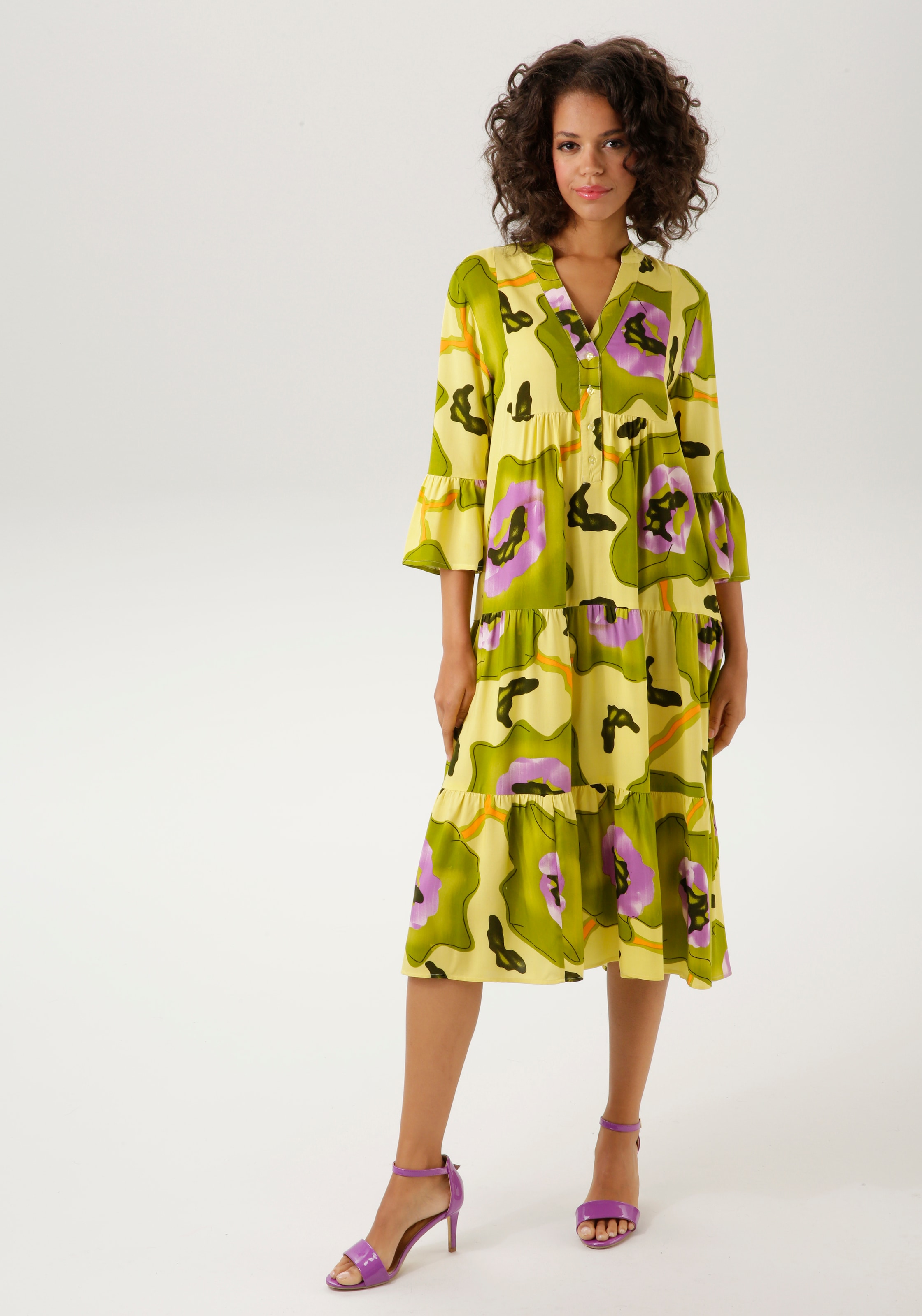 Aniston CASUAL Blusenkleid, mit grossflächigem, graphischem Blumendruck - NEUE KOLLEKTION