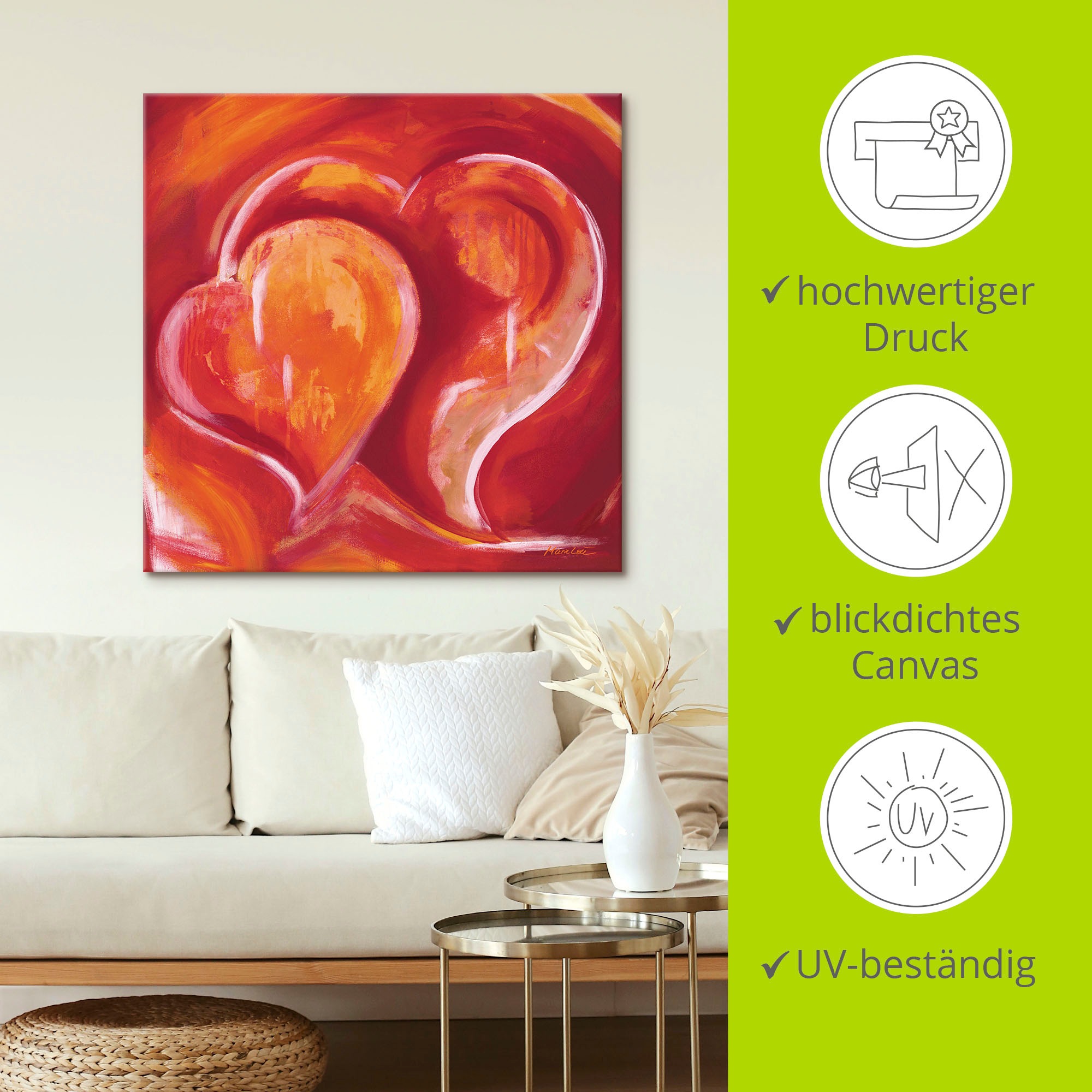 Artland Wandbild »Abstrakte Herzen - Rot«, Herzbilder, (1 St.), als Leinwandbild, Poster in verschied. Grössen