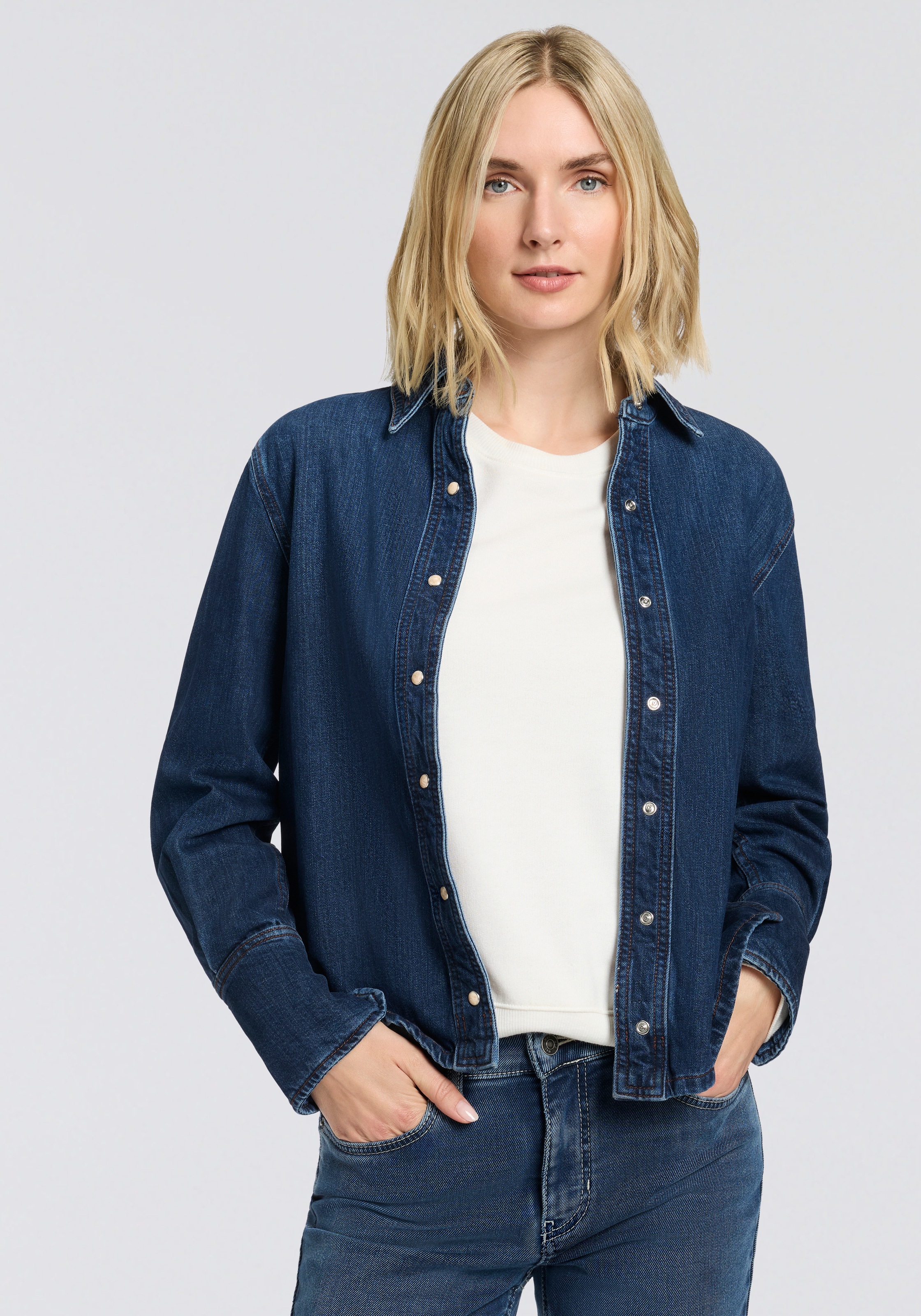 BOSS ORANGE Hemdbluse »Shirt Premium Damenmode« Regular Fit, Denim