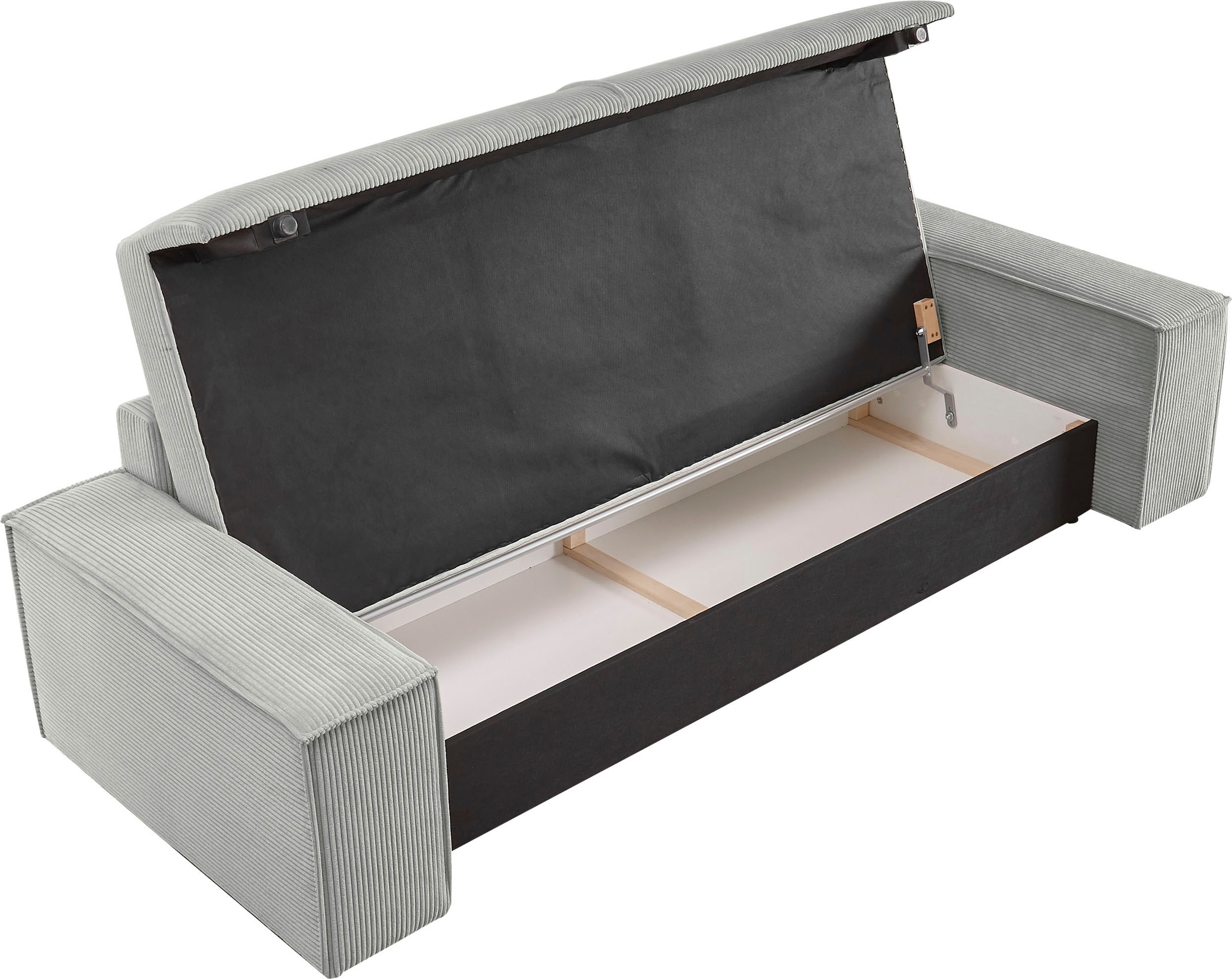 Home affaire 3-Sitzer »SHERWOOD Schlafsofa (257cm) Cord, Samtvelours, Vintage-Lederoptik«, Schlaffunktion mit Bettkasten (ca. 136/200cm)