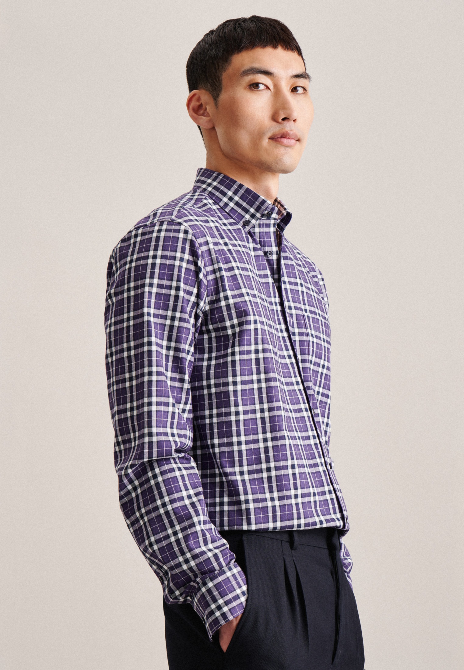 seidensticker Flanellhemd »Regular« Regular 1/1 Button-Down-Kragen Karo