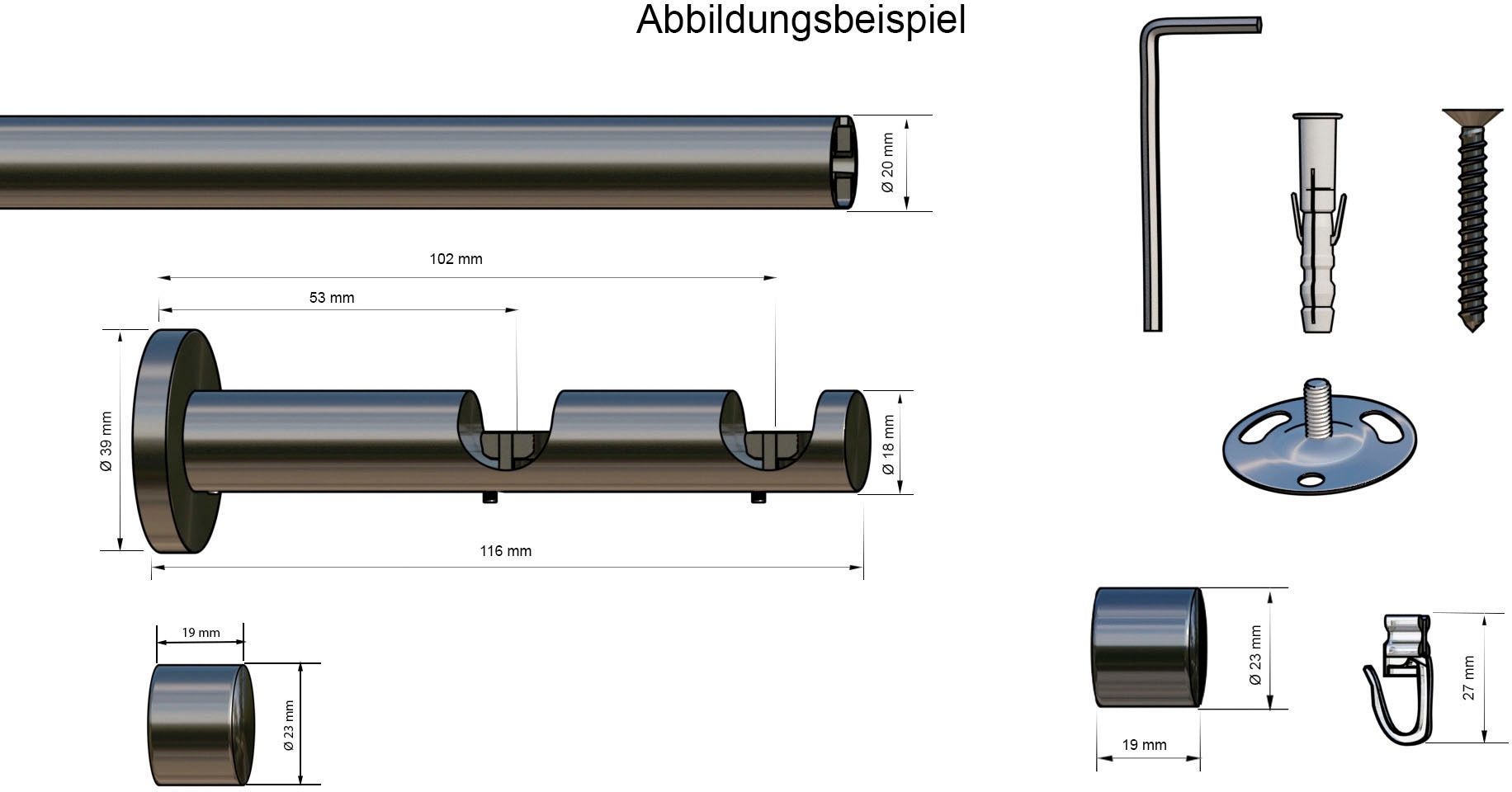 my home Gardinenstange »Kappe 2-Lauf«, 2 läufig-läufig, Fixmass, Innenlauf Komplett-Set inkl. Gleitern und Montagematerial