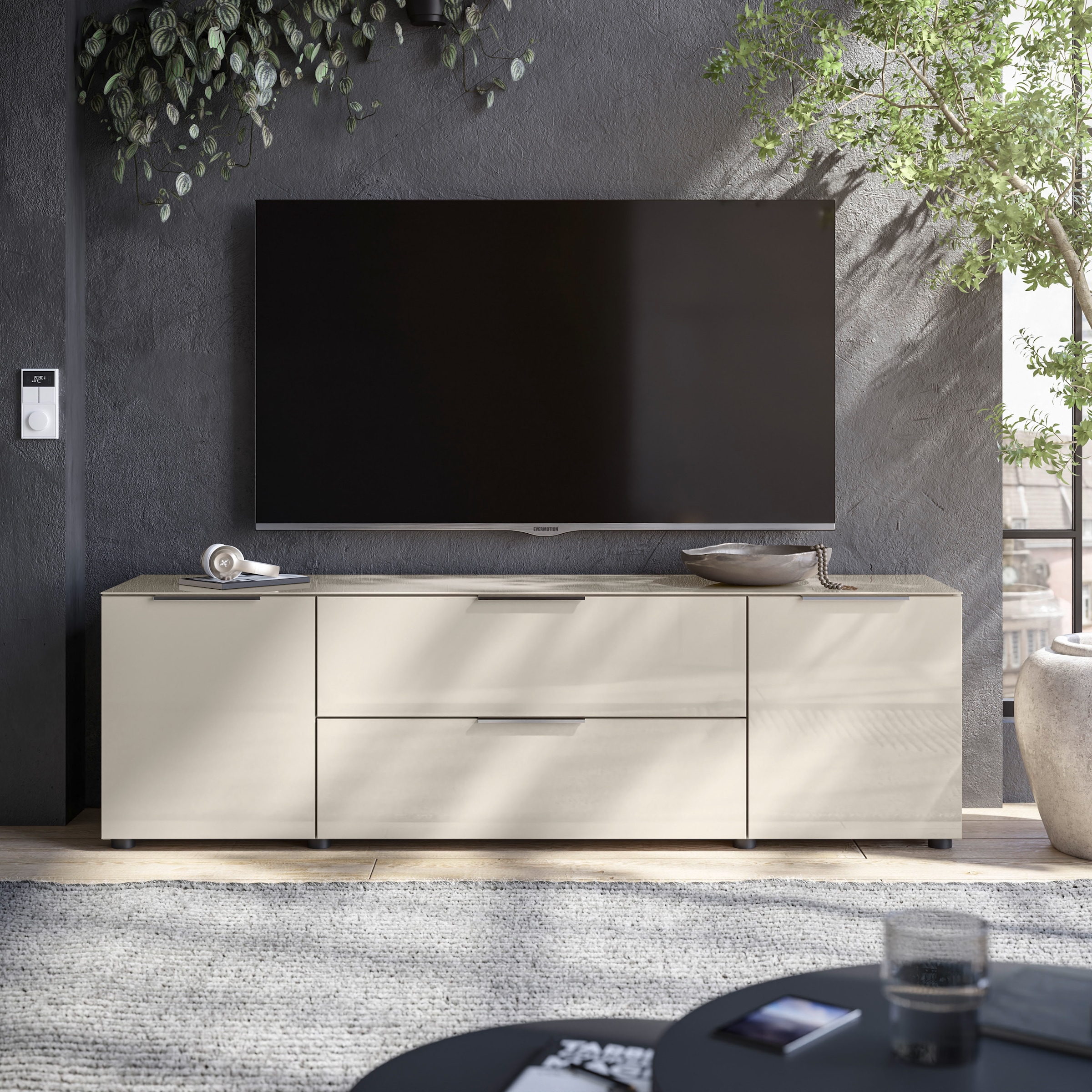 HBZ Lowboard »Santorin, BxHxT 180x99x40 cm«, (1 St.), Breite 180cm, Softclose für Türen und Schubkästen, Melaminbeschichtung