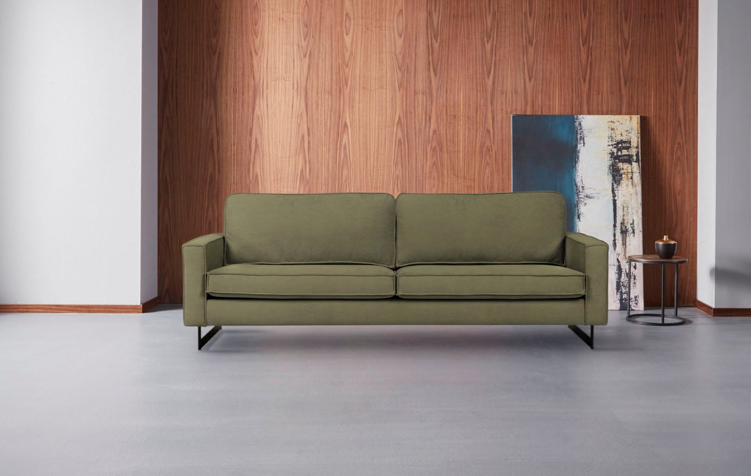 Places of Style 3-Sitzer »Maxi-Ausführung Pinto, 236 cm, Cord, Chenille, Lederoptik«, mit Keder, schwarze Metallfüsse, Wellenunterfederung