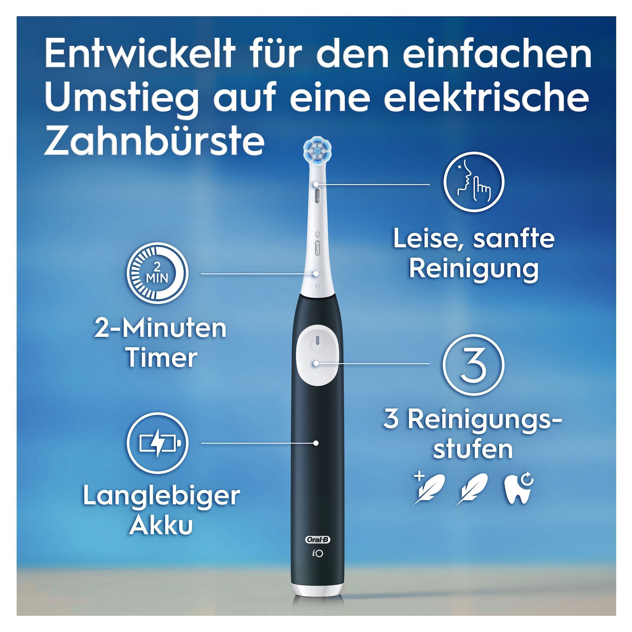 Oral-B Elektrische Zahnbürste »iO Series 2«, 1 St. Aufsteckbürsten, für die sanfte Reinigung, Reise-Etui, Aufsteckbürstenhalter