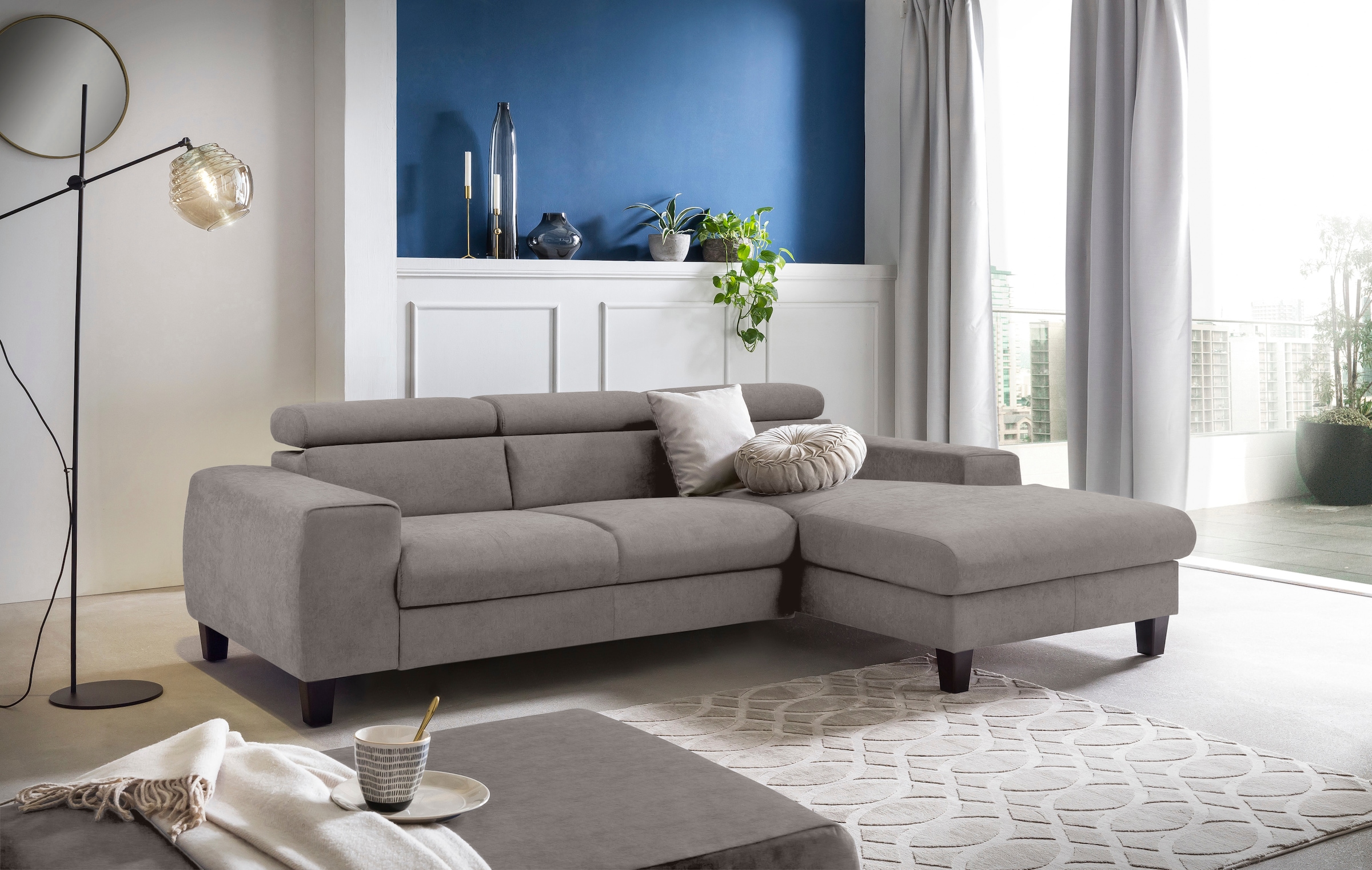 COTTA Ecksofa »Morven L-Form mit Kopfteilverstellung«, wahlweise mit Bettfunktion, Bettkasten & Wireless-Charger