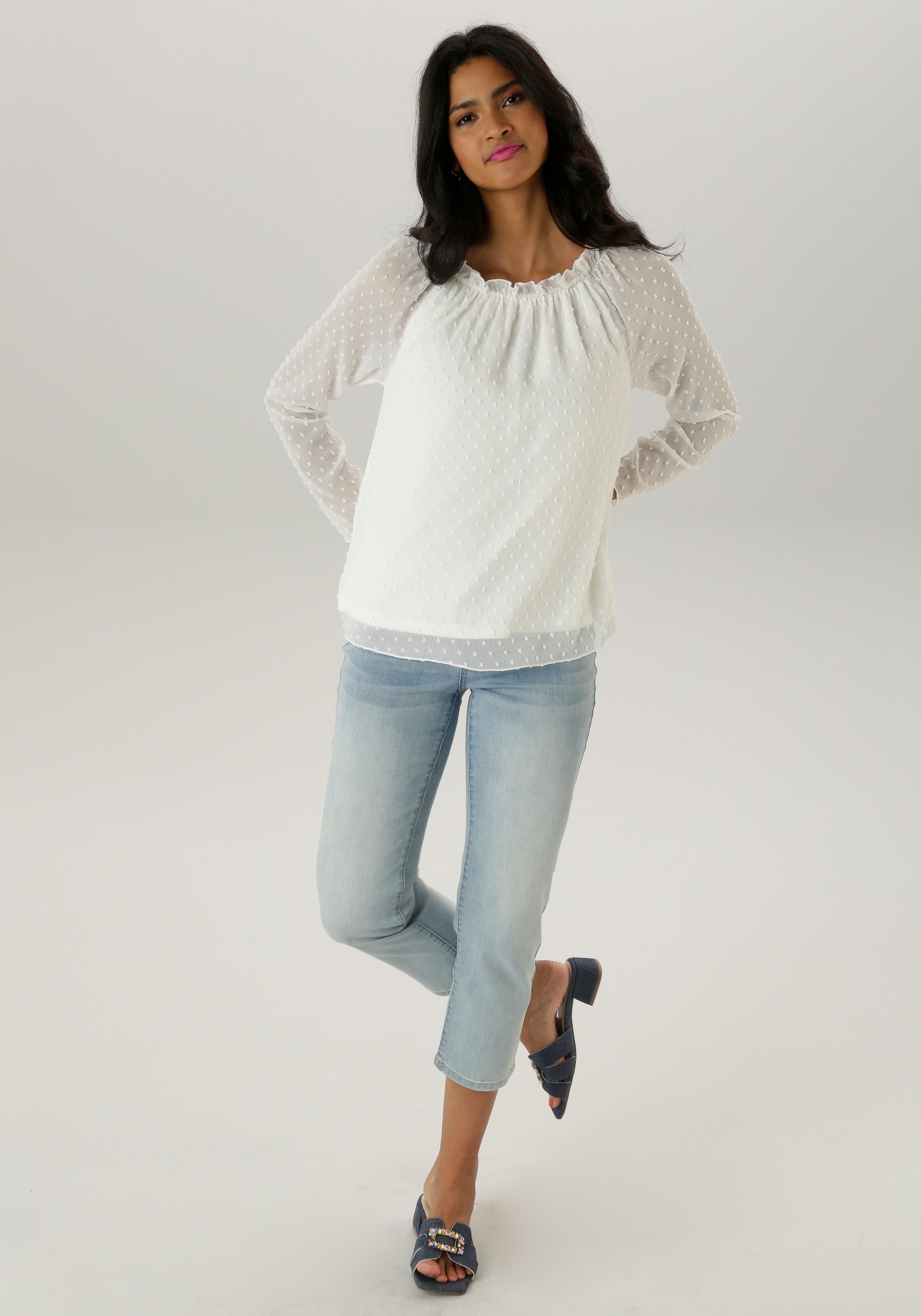 Aniston SELECTED Schlupfbluse, mit weiten Ausschnitt und elastischen Gummi