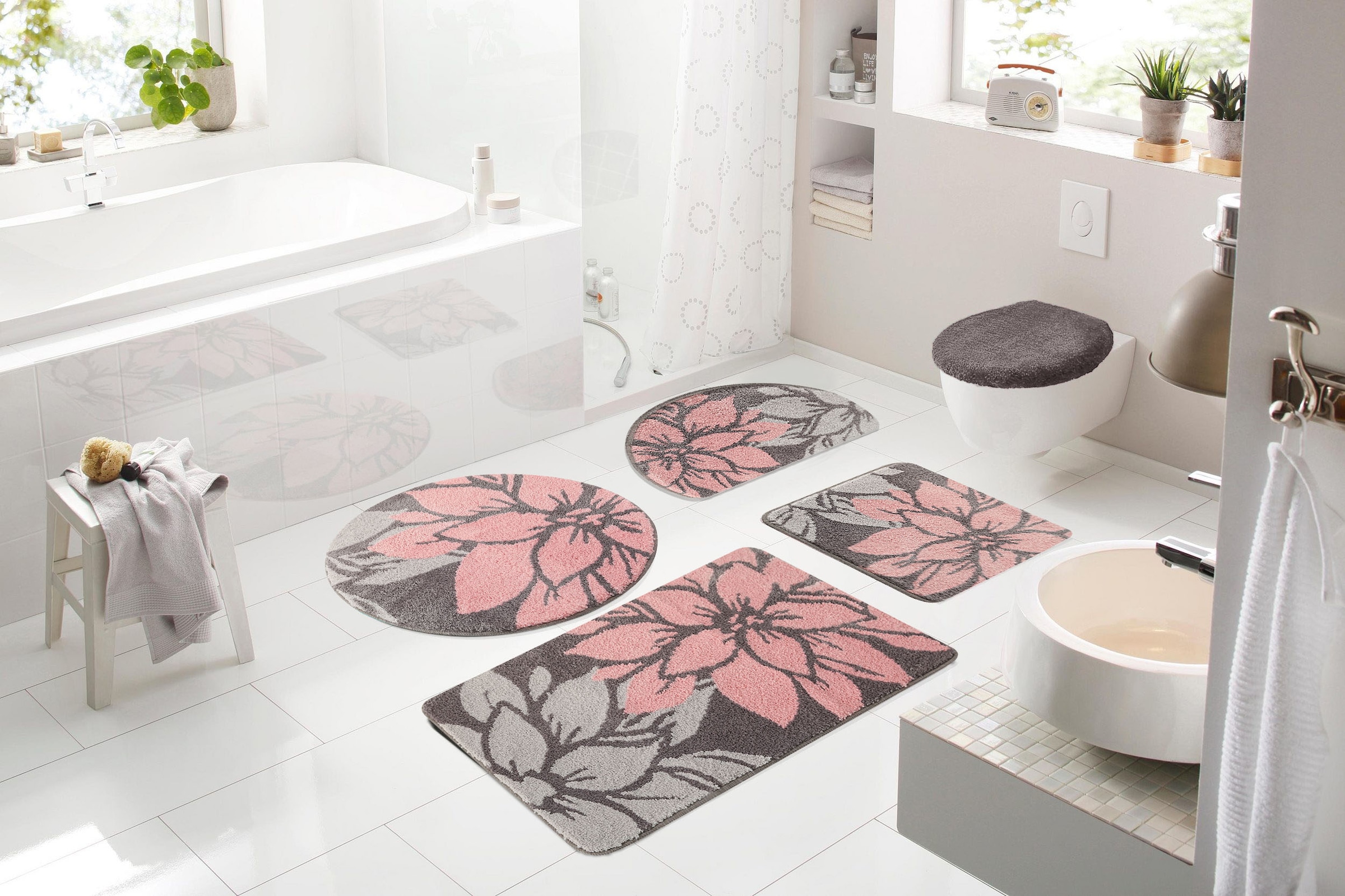 Badematte »Susan«, fussbodenheizungsgeeignet-strapazierfähig, Blumen-Muster, Badteppich, Badematten auch als 3 teiliges Set & rund