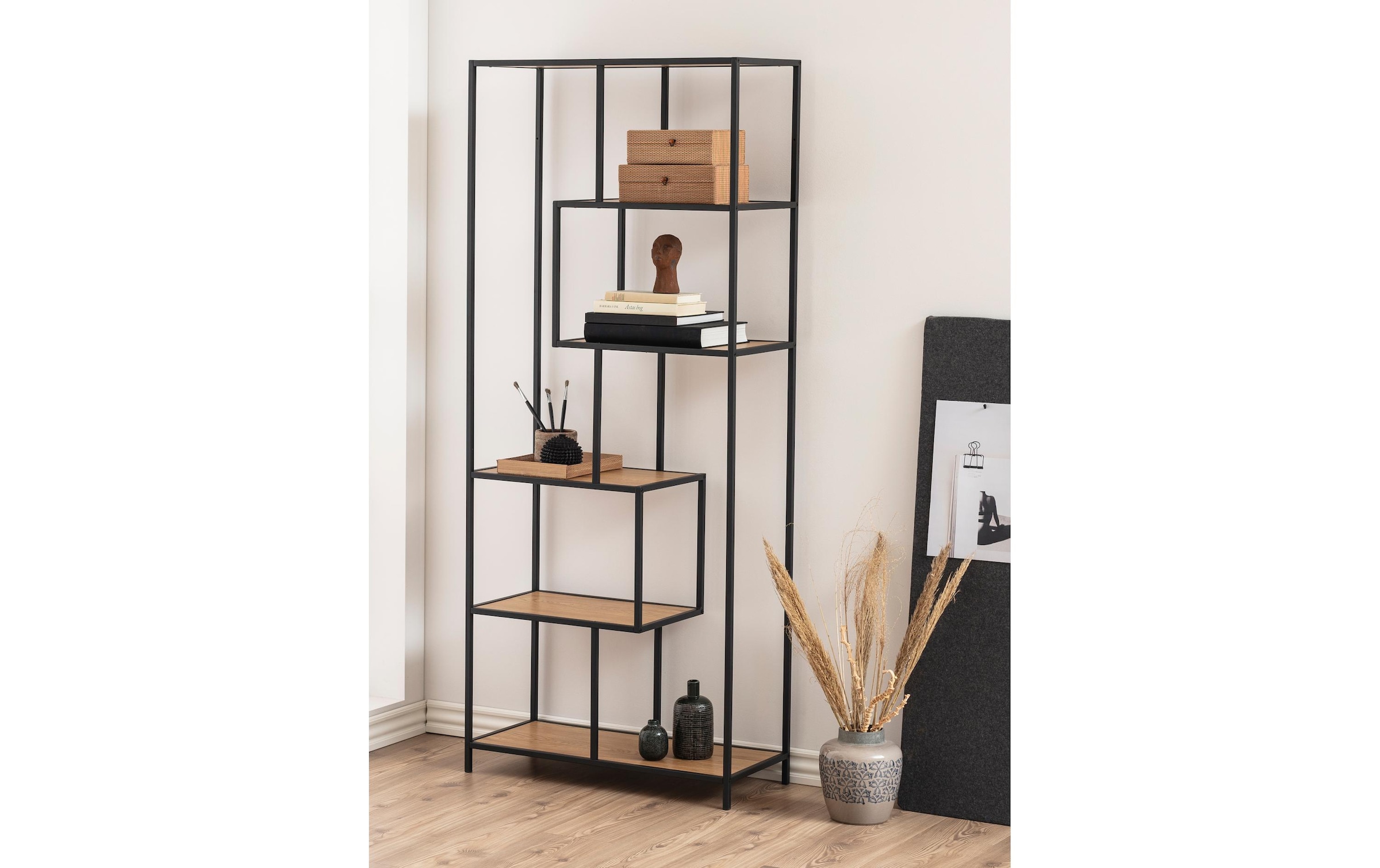 AC Design Regal »Seaford 77 x 35 x 185cm, Braun/Schwarz«