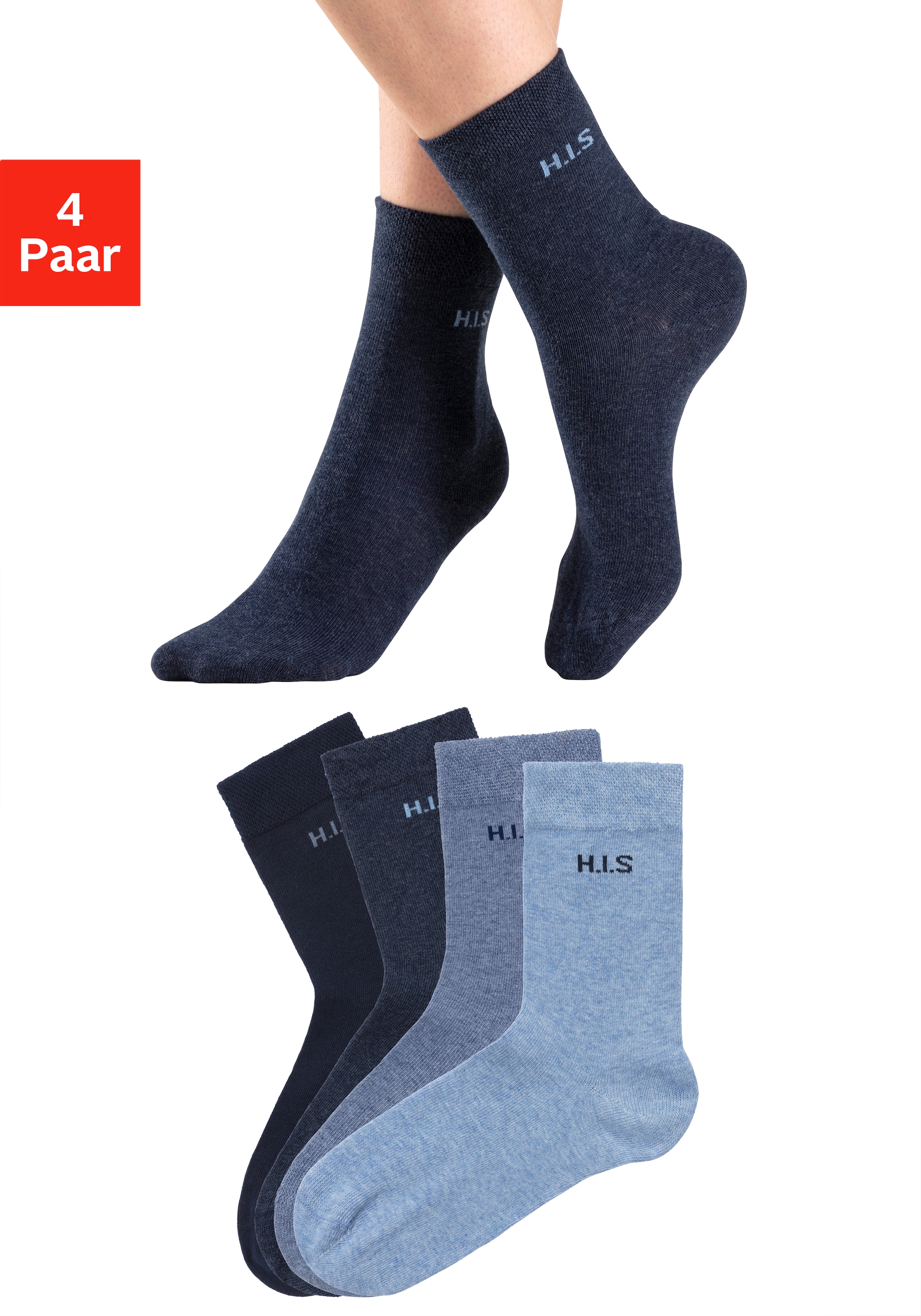 Socken, (Packung, 4 Paar), ohne einschneidendes Bündchen
