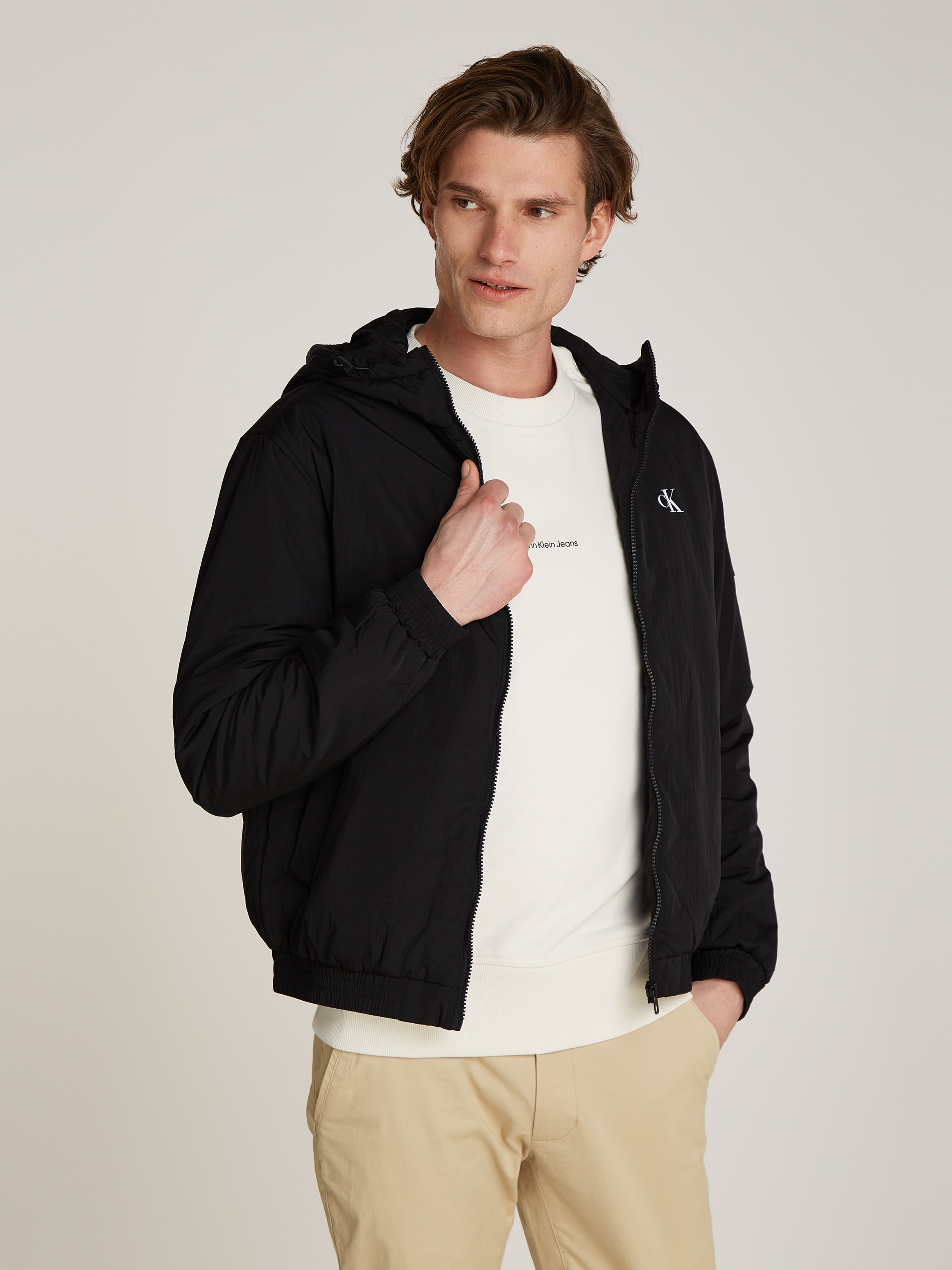 Calvin Klein Jeans Outdoorjacke »PADDED HOODED HARRINGTON«, mit Kapuze, mit Logoprägung