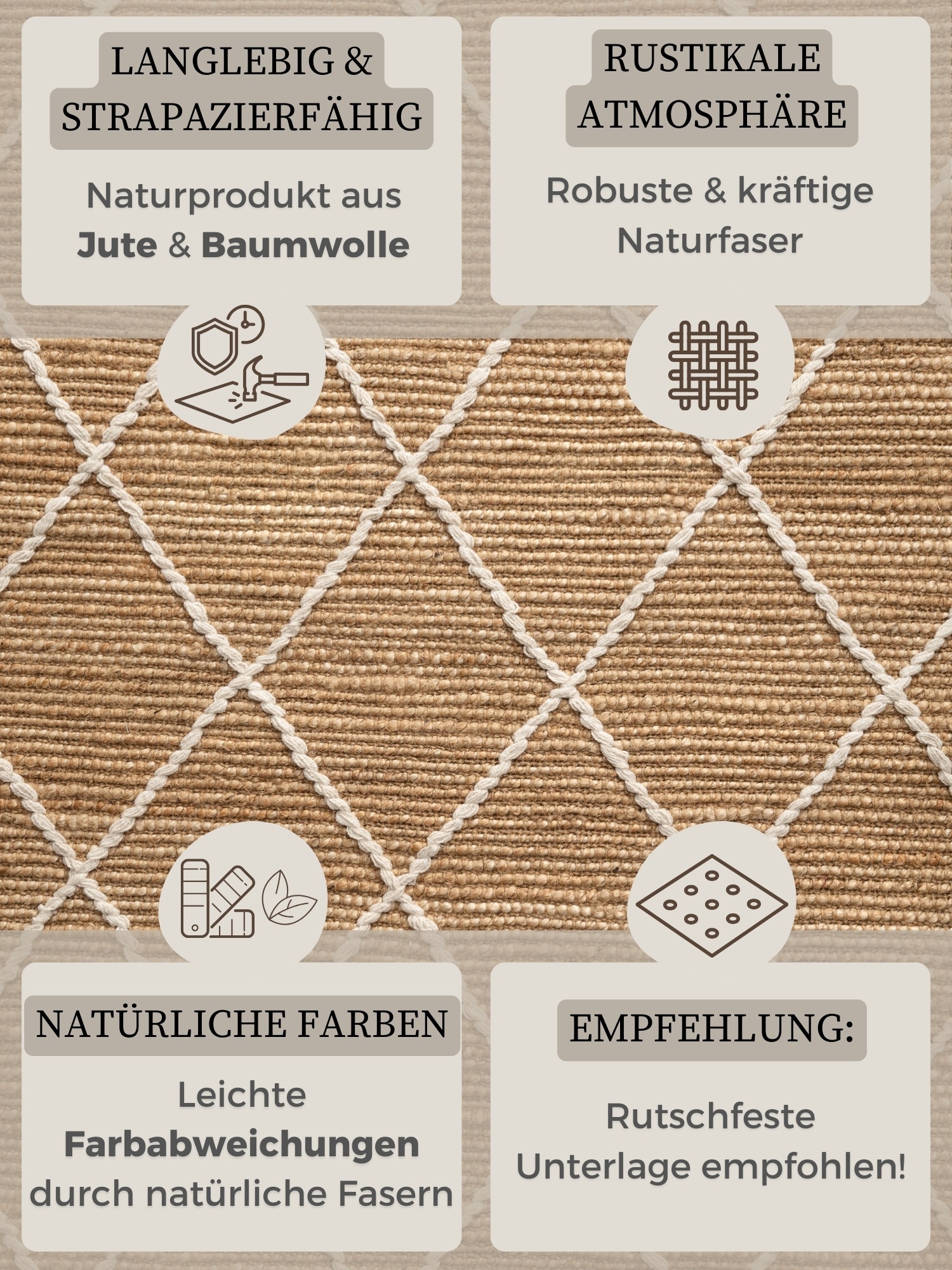HANSE Home Teppich »Kunu Juteteppich«, rechteckig, 10 mm Höhe, Naturfasern, Jute mit Baumwolle, Wohnzimmer, Diele, Flur, Boho, Skandi
