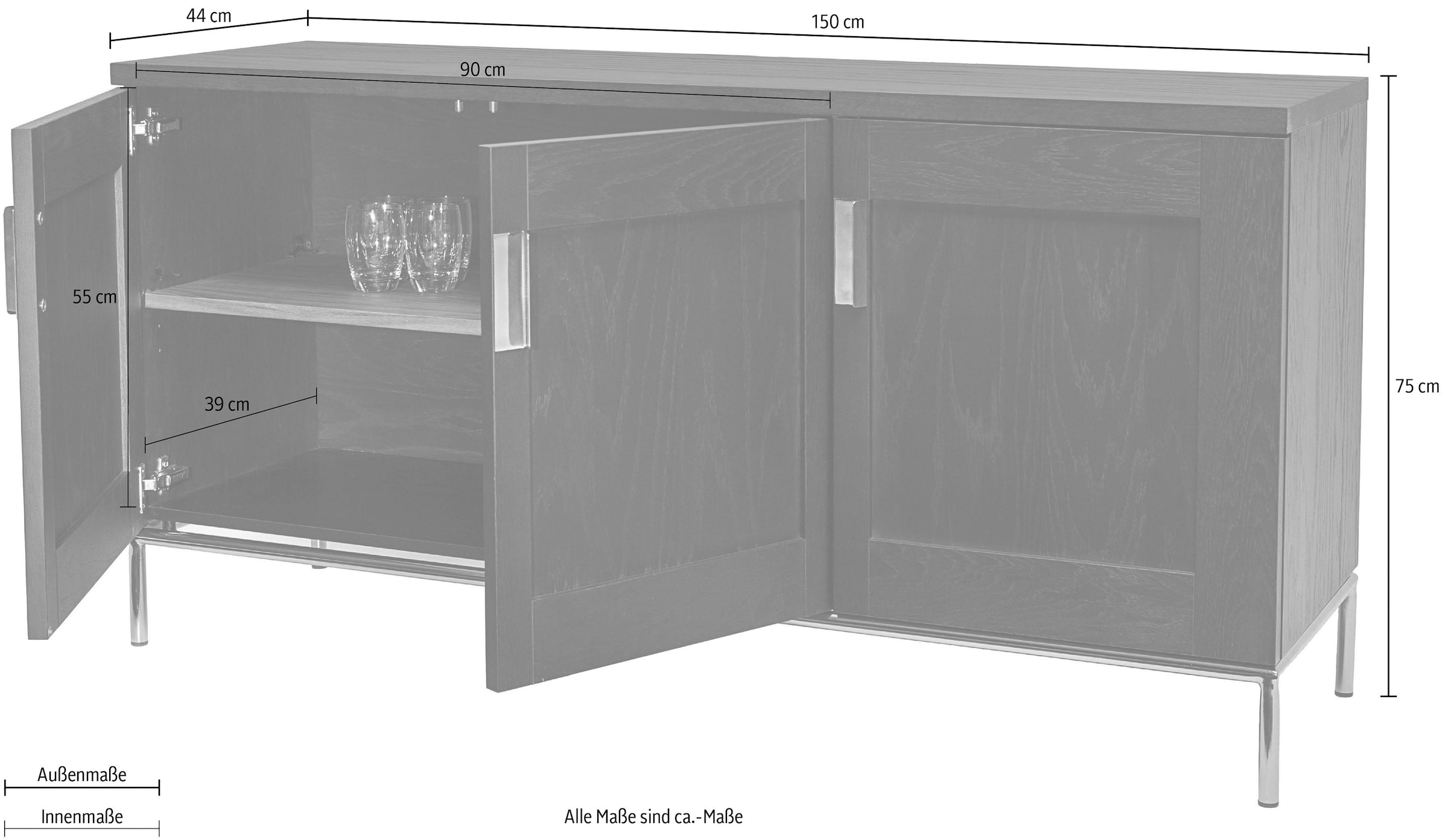 Woodman Sideboard »Parlan«, mit drei Holztüren und Anschlagdämpfern, Soft- Close, Breite 150 cm online bestellen | Jelmoli-Versand | Vitrinenschränke