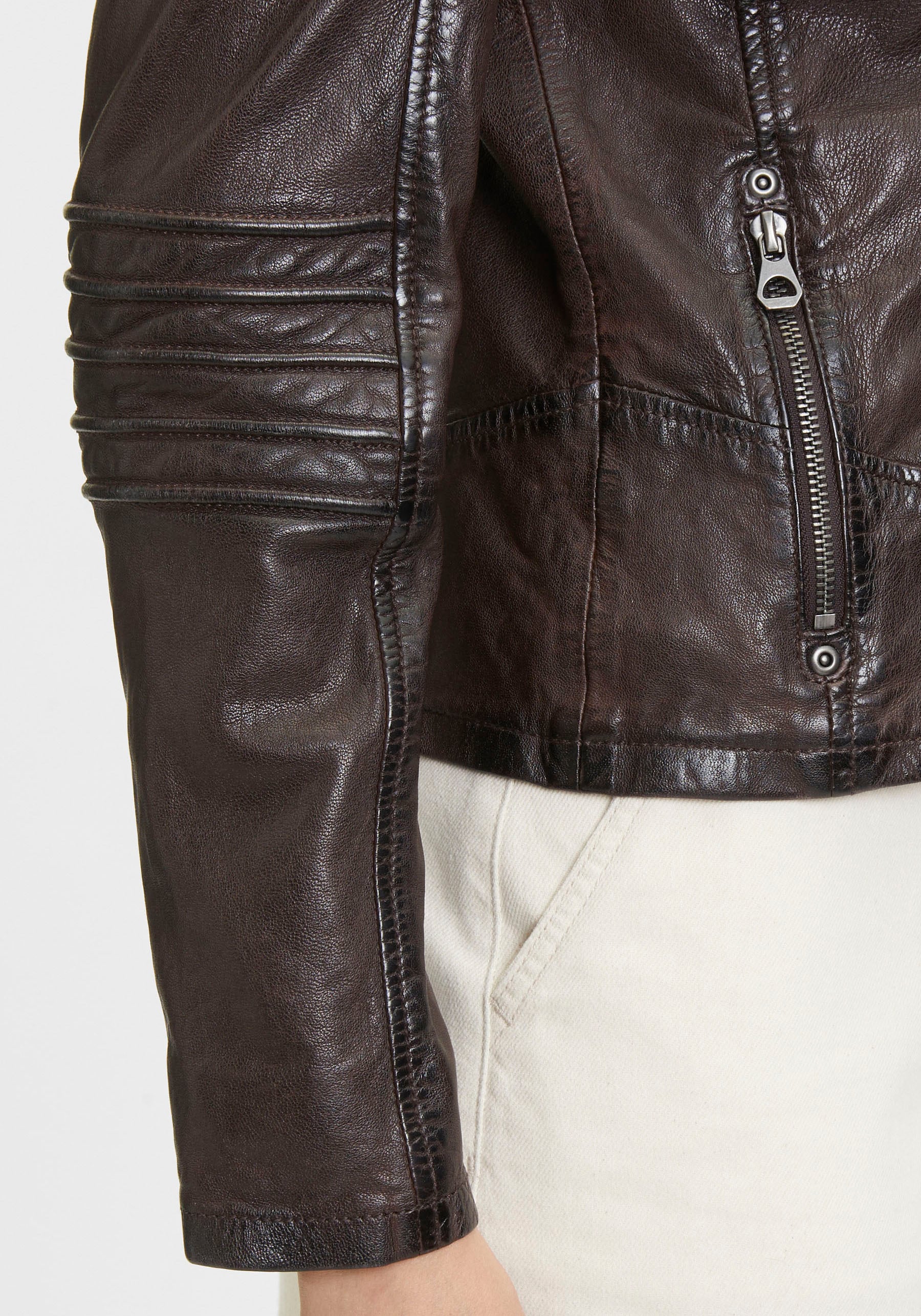 Mauritius Lederjacke »GWFlura«, mit Kapuze, mti Reissverschluss, Ziuerpaspeln, eingesetzte Kapuze