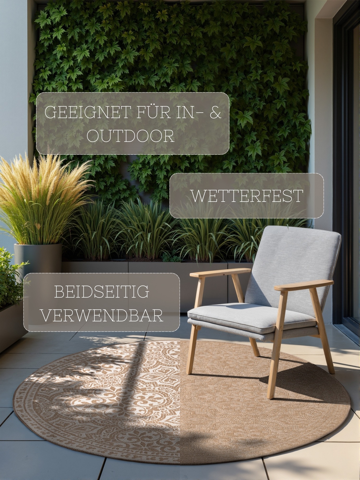 HANSE Home Outdoorteppich »Rosel Wendetppich«, rund, 5 mm Höhe, In und Outdoor, Flachgewebe, wetterfest, pflegeleicht, robust