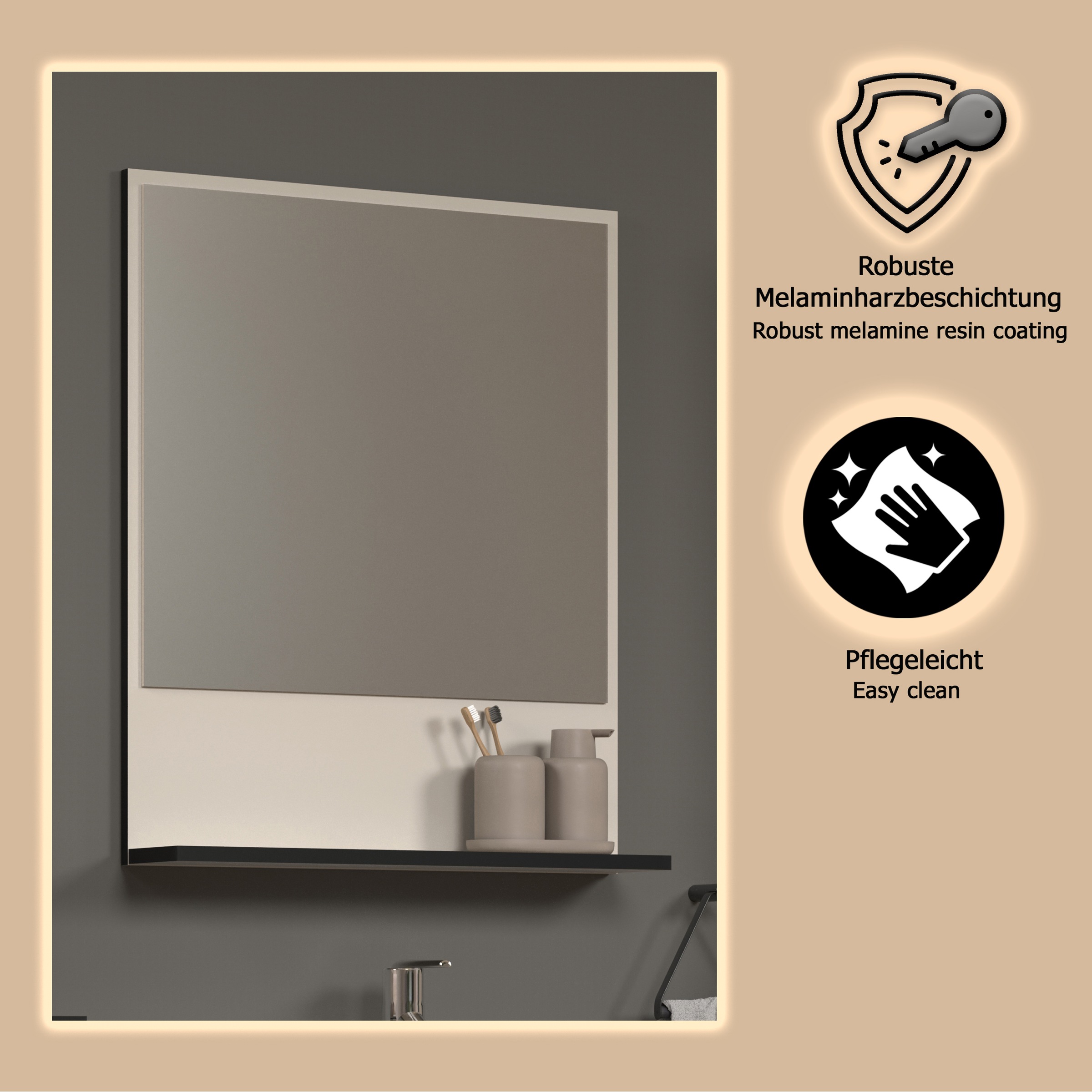 welltime Badspiegel »Amrum«, Wandspiegel mit Ablage - (B/T/H) wahlweise 60 bis 80/14/74 cm