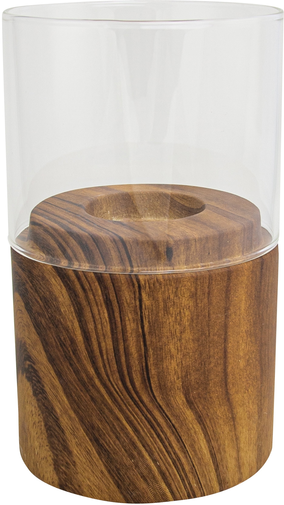 Teelichthalter »Holzdesign«, Natur-Look, Windlicht, aus Porzellan & Glas, Höhe 19 cm