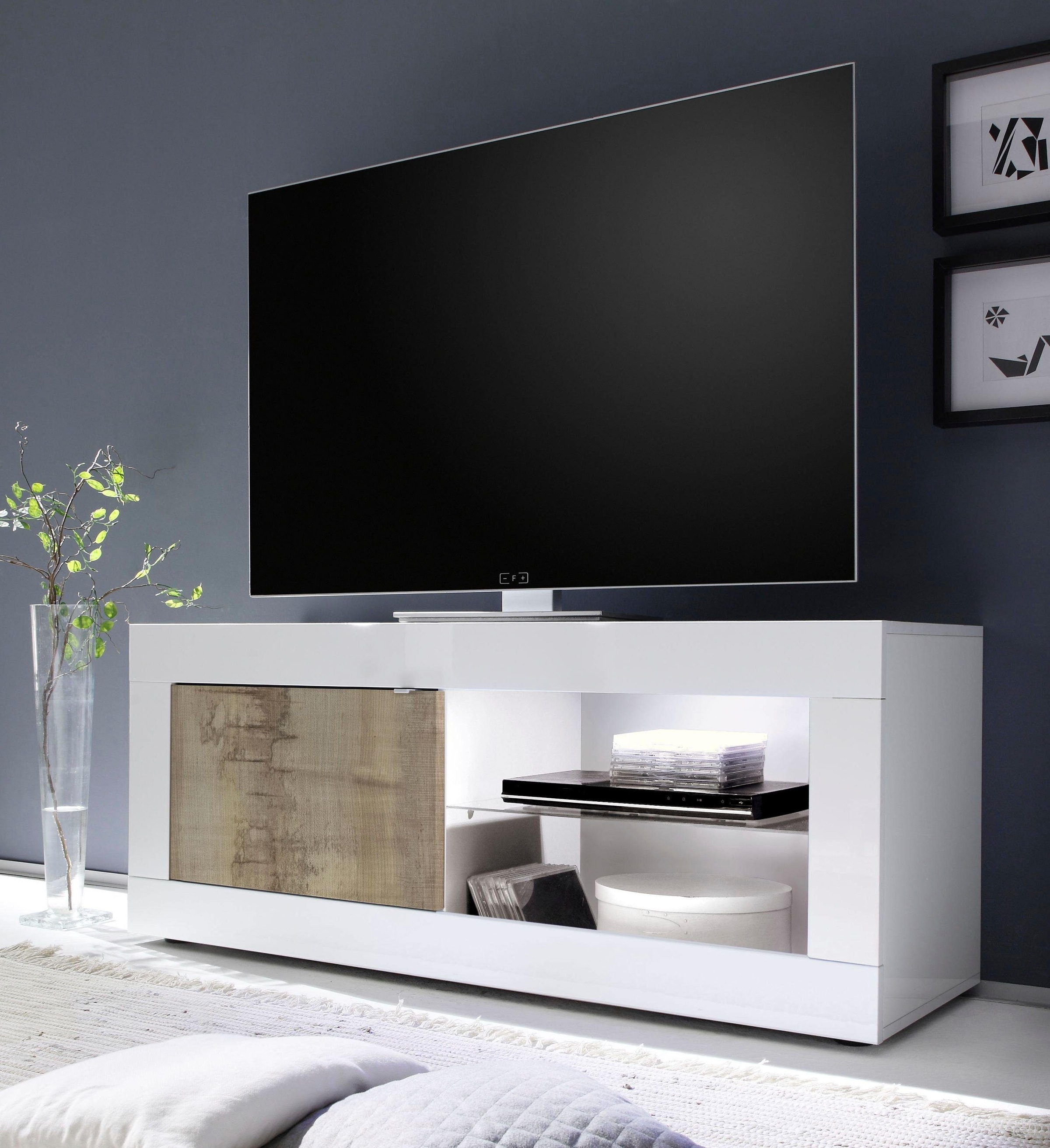 Home affaire Lowboard "Basic Breite 140 cm, TV-Board 1 Tür, 2 offene Fächer (Glasboden)," TV-Kommode, Metallgriff, moderne Rahmenoptik, Farbauswahl