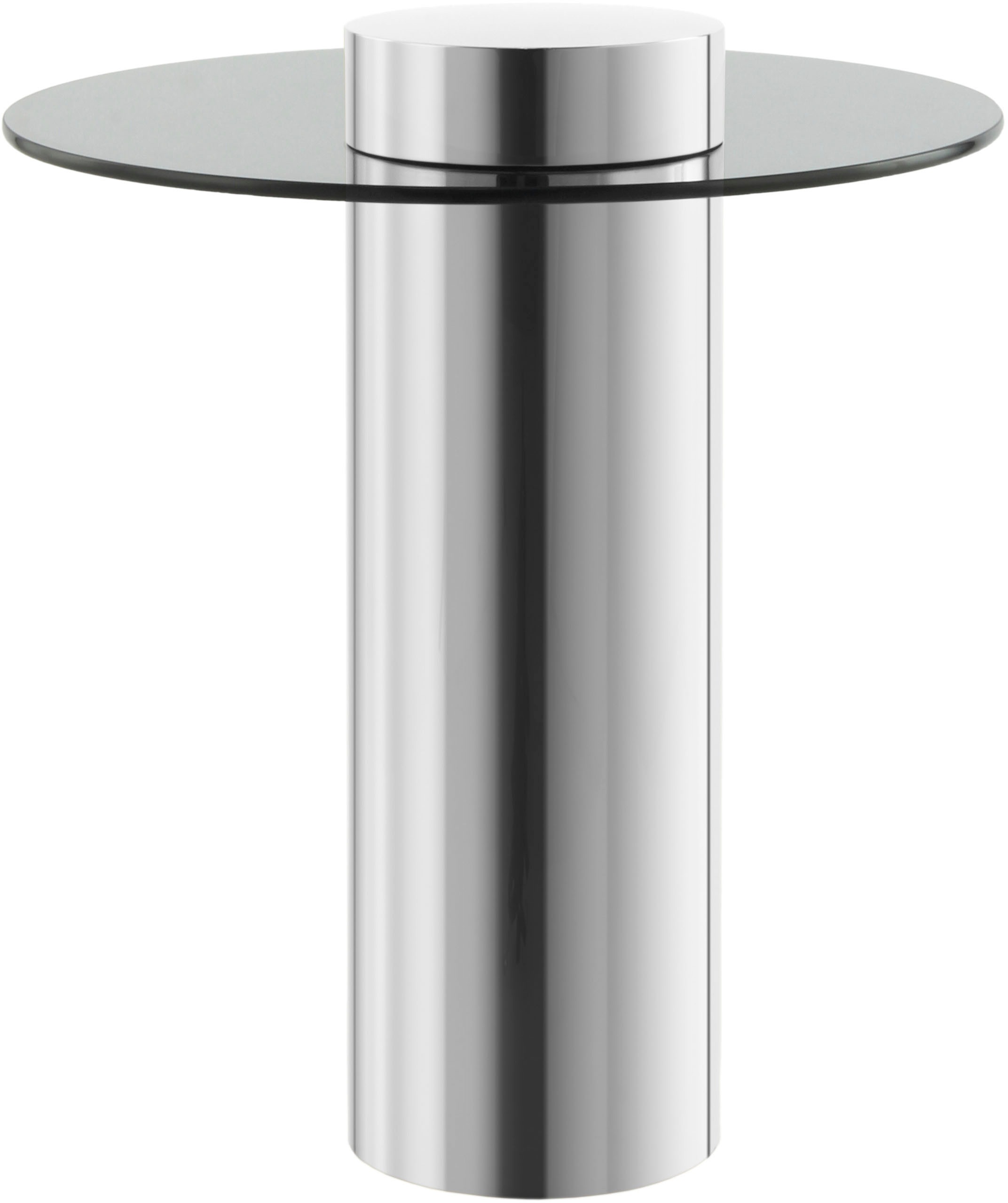 Kayoom Beistelltisch »Ontario 125, Runde Glasplatte aus Sicherheitsglas, 100% Edelstahl«, (1 St.), Minimalistisches Design, Säulengestell, pflegeleicht