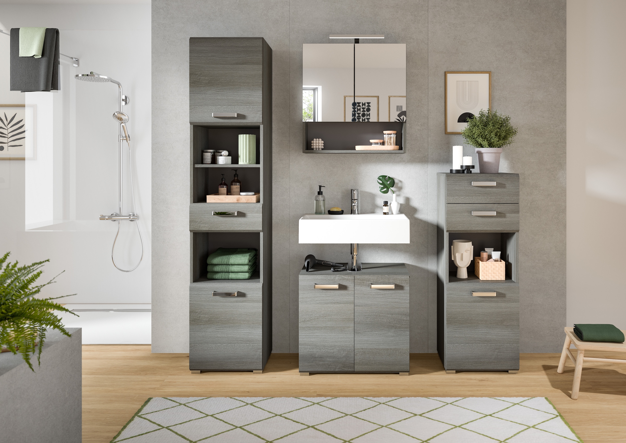 welltime Waschbeckenunterschrank, (1 St.), Badmöbel, Badschrank, Waschbeckenunterschrank in 80cm Breite, 2 Türen
