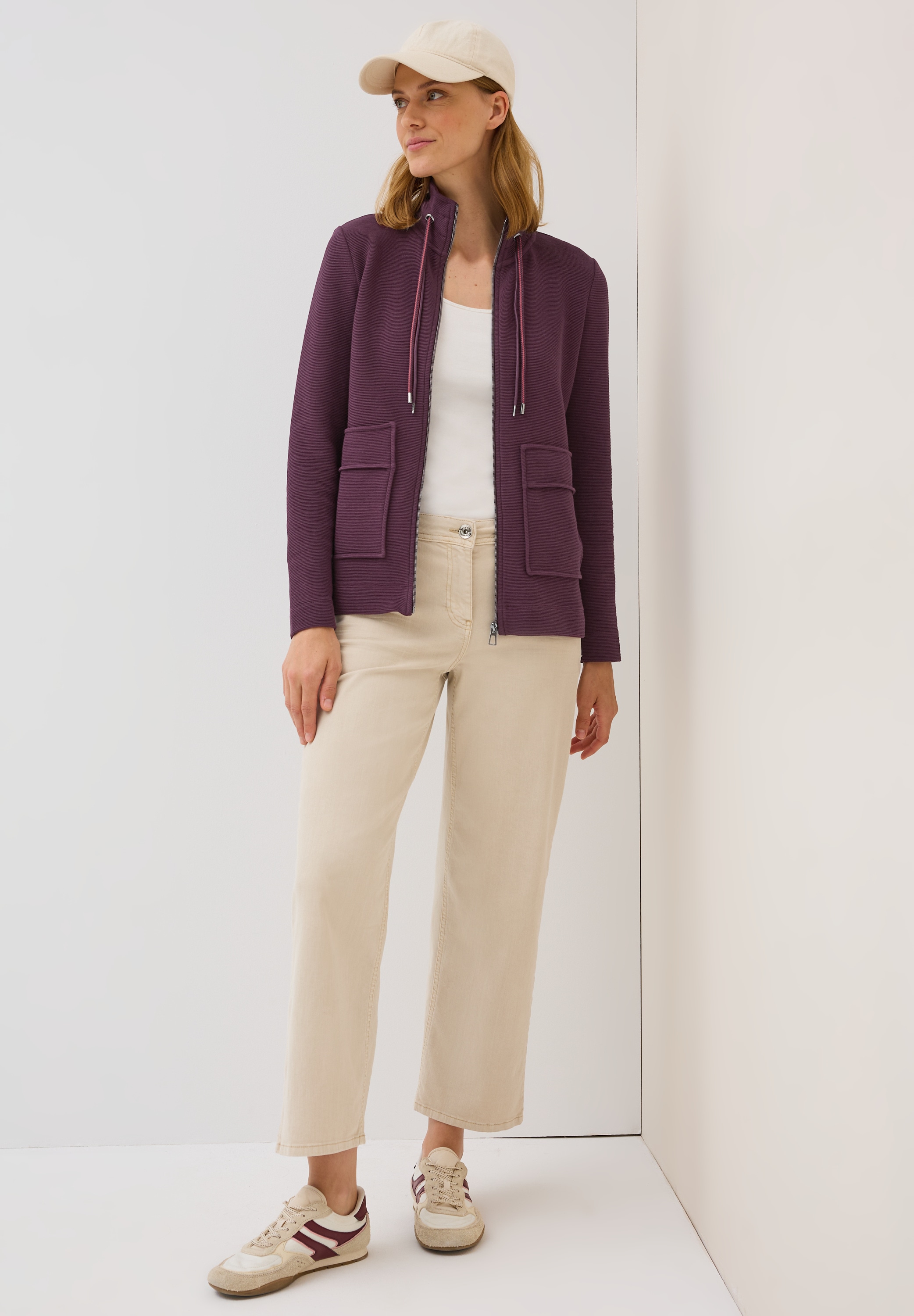 Cecil Sweatjacke, im Ottoman-Look und Stehkragen, Struktur-Optik