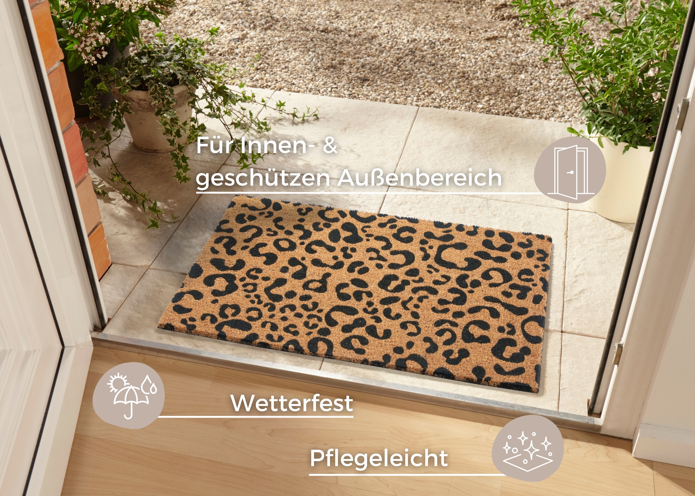 HANSE Home Fussmatte »Mix Mats Kokos Leopard Look, Türmatte«, rechteckig, 15 mm Höhe, Kokos, Schmutzfangmatte, Outdoor, Rutschfest, Innen, Kokosmatte, Flur