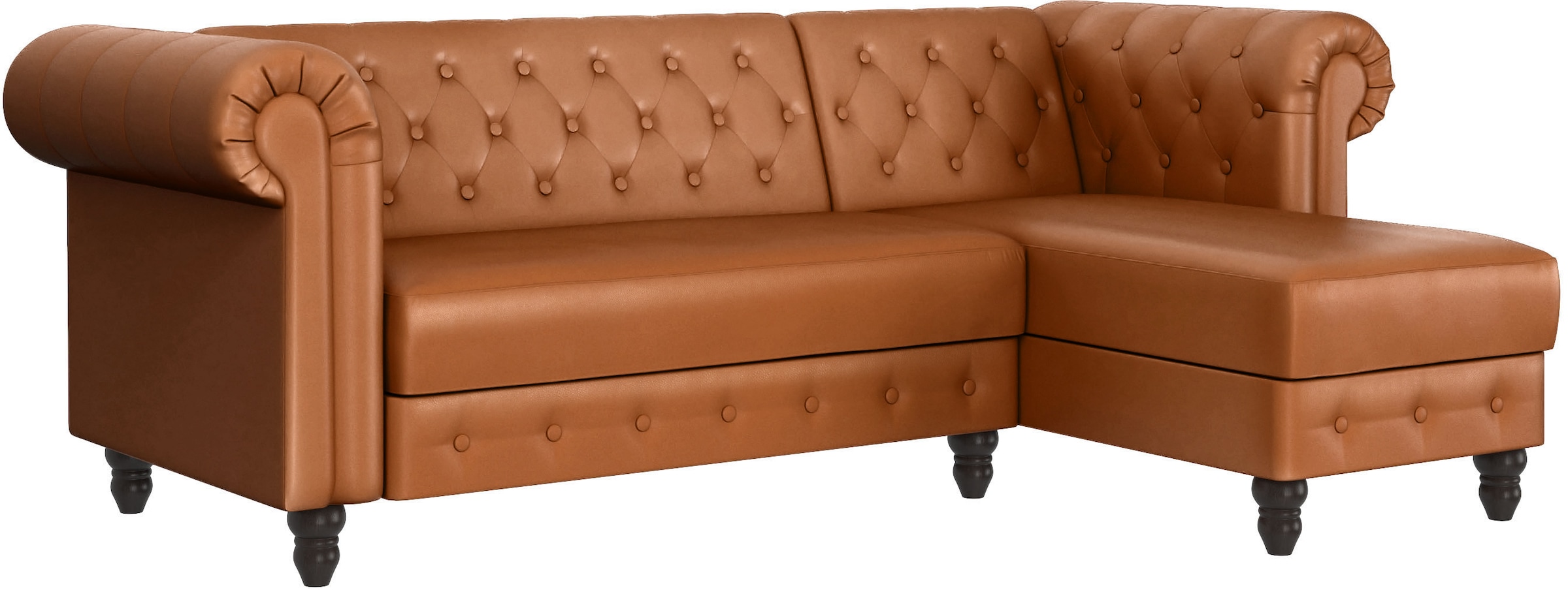 Dorel Home Ecksofa »Felix, L-Form, 241 cm (Liegefl.108x195 cm), Recamiere tauschbar,«, verstellb. Rückenlehne, Bett-Funktion, Velours, Kunstleder, Vintage