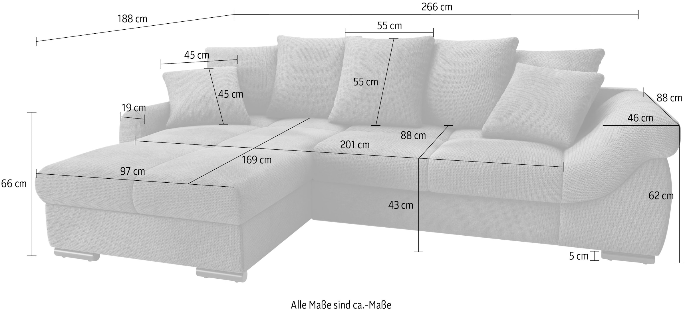 Mr. Couch Ecksofa »Livorno DuraFlex L-Form«, inkl. Hochschläfer-Bettauszug, XL-Bettkasten weiss beschichtet