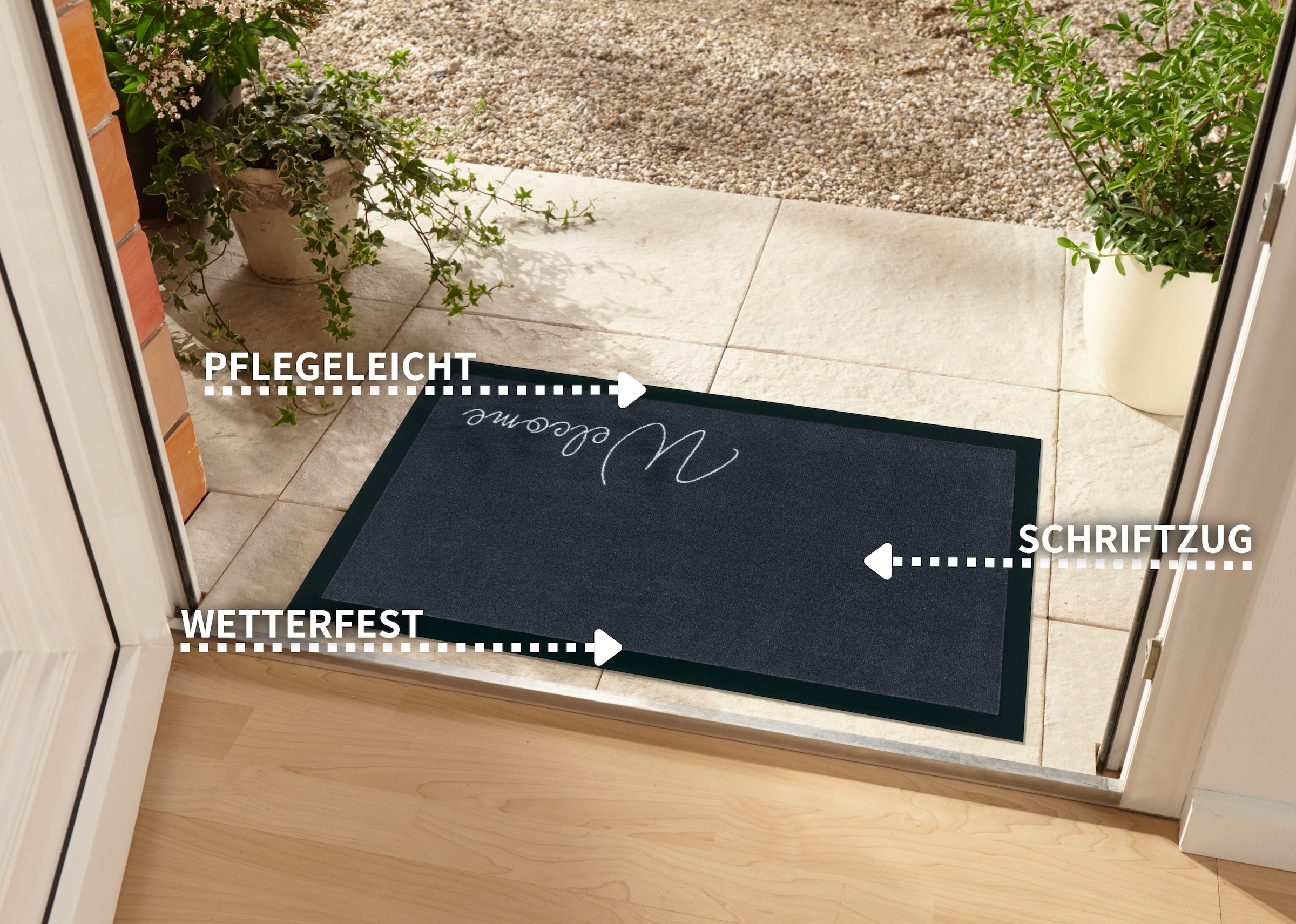 my home Fussmatte »Welcome«, rechteckig, 5 mm Höhe, Schmutzfangmatte, Türmatte, In- und Outdoor, Schrift, Läufer, waschbar
