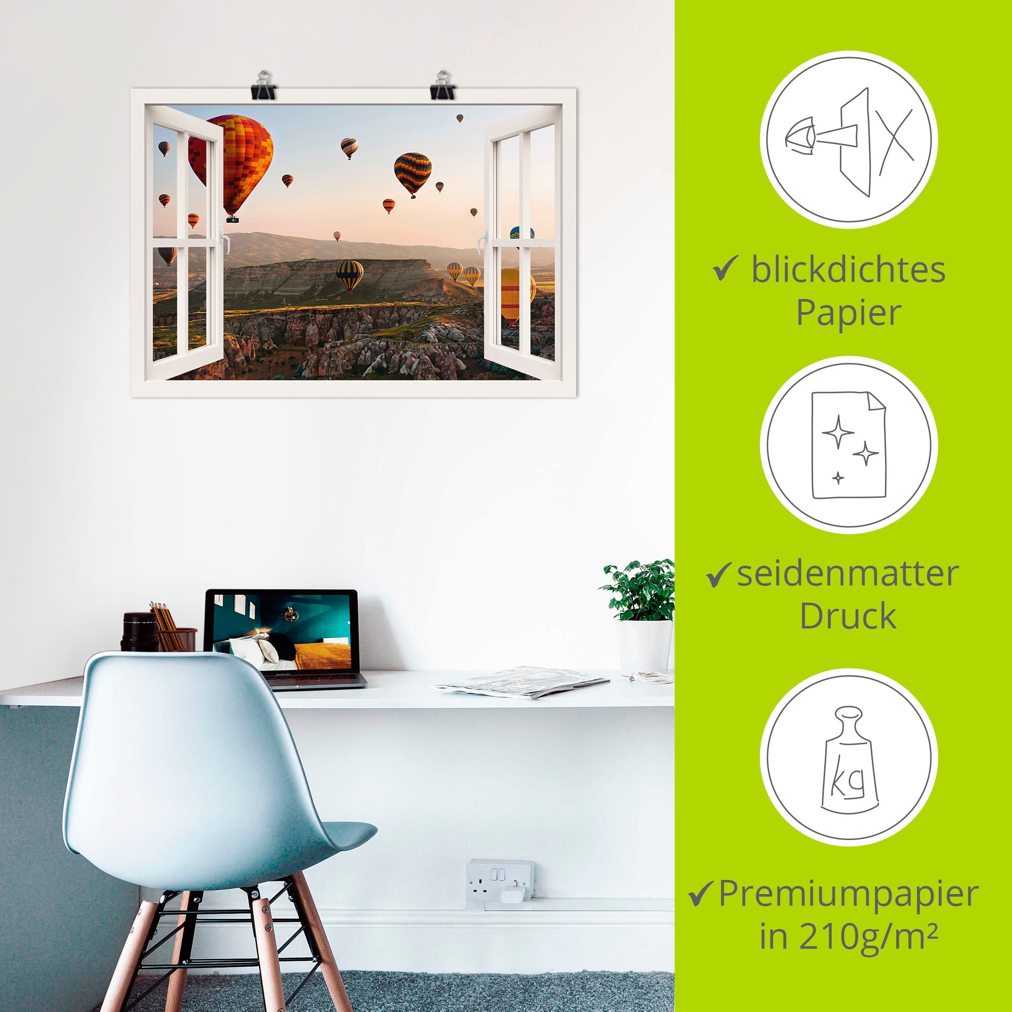 Artland Wandbild »Fensterblick Kappadokien Ballonfahrt«, Ballonfahren, (1 St.), als Poster, Wandaufkleber in verschied. Grössen