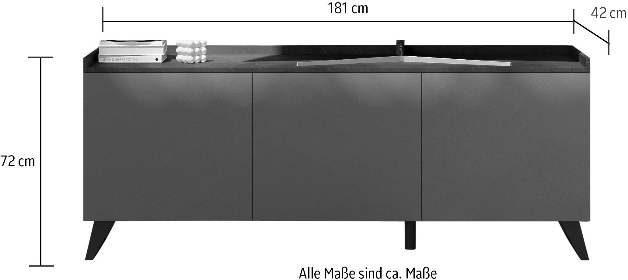 INOSIGN Lowboard »Tray, Breite 181 cm, TV-Bank mit 3 Türen«, Top "Tablet", Push-to-open Funktion