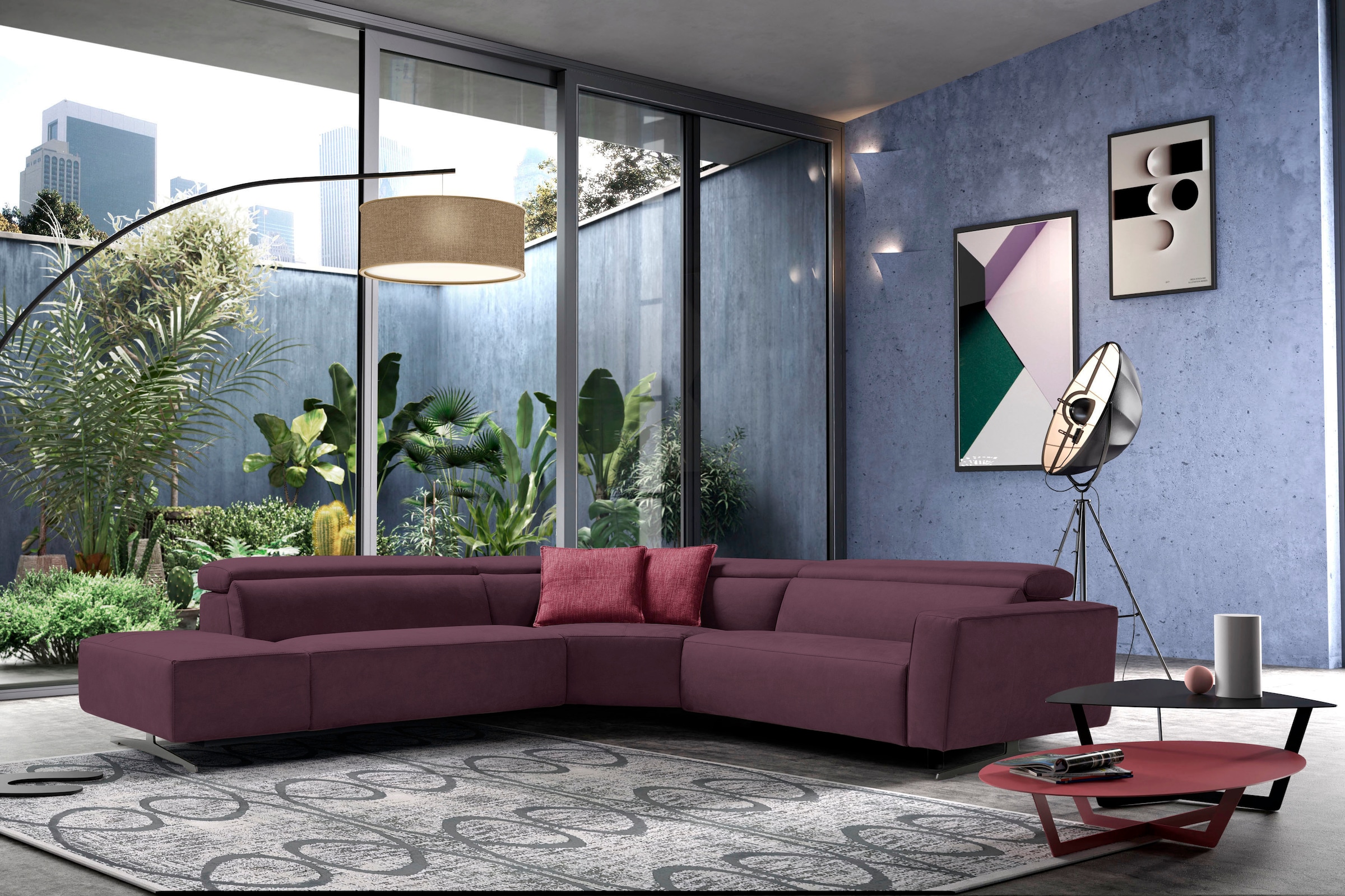 Egoitaliano Ecksofa "Stefanie-e, Designsofa der Extraklasse, bequem mit hohem Sitzkomfort" mit Relaxfunktion und verstellbaren Kopfteilelementen