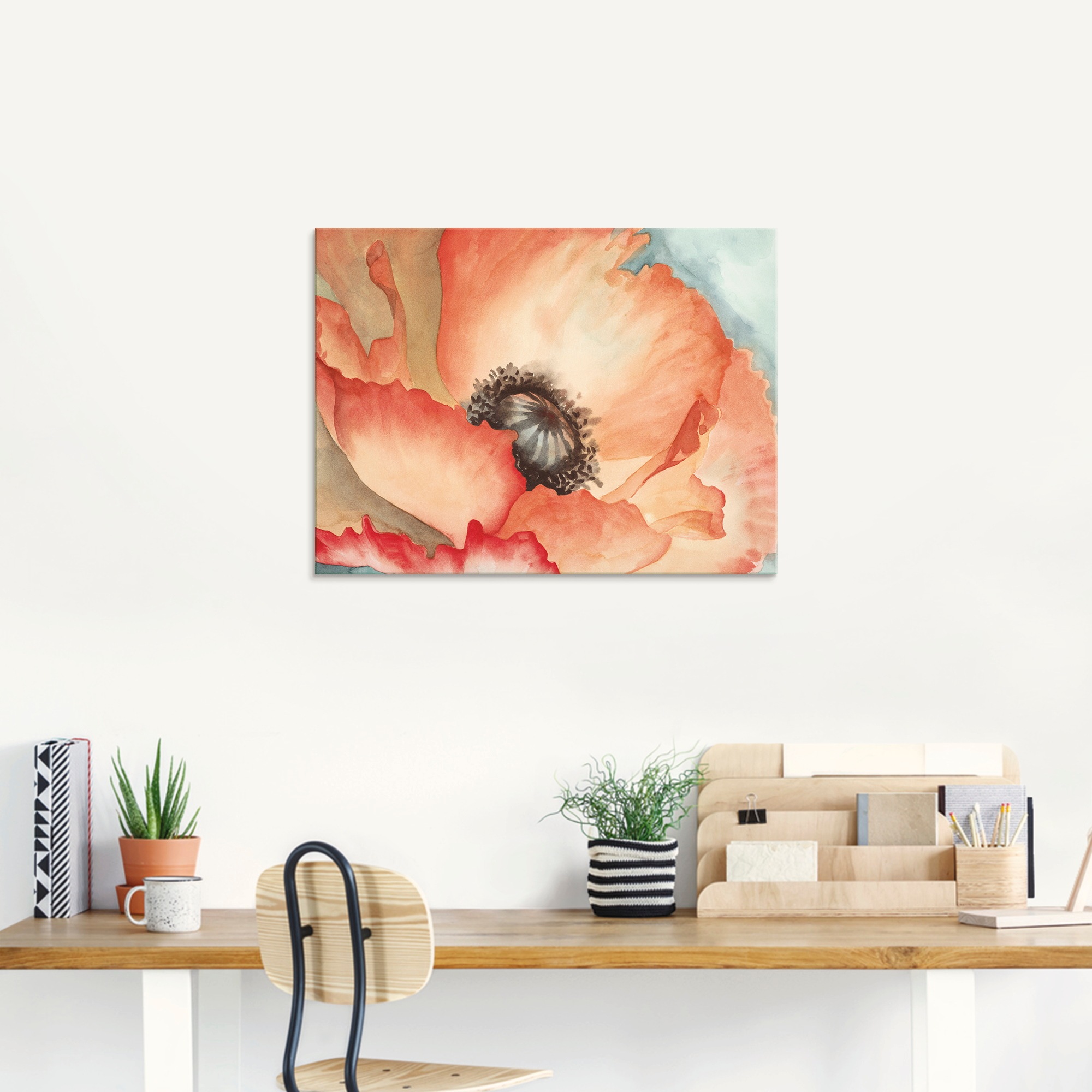 Artland Glasbild »Wasserfarben Mohn II«, Blumen, (1 St.), in verschiedenen Grössen