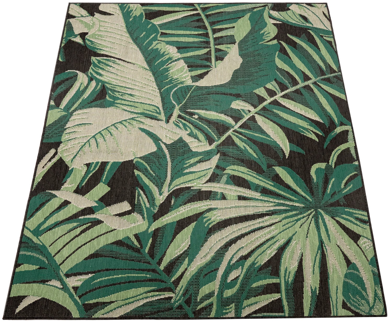 Paco Home Teppich »Ostende 551« rechteckig 4 mm Höhe Flachgewebe, Motiv Palmenblätter, In- und Outdoor geeignet