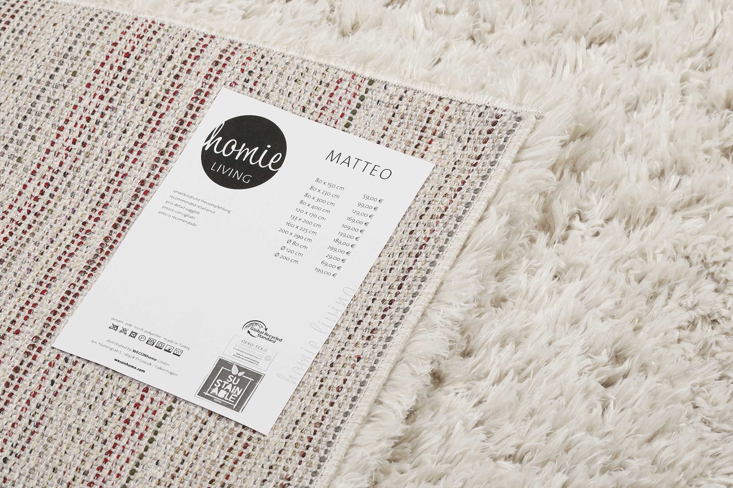 Homie Living Hochflor-Teppich »Matteo HL-0961«, rechteckig, 50 mm Höhe, 100% recyceltem PET, Langflor, Shaggy, Wohnzimmer