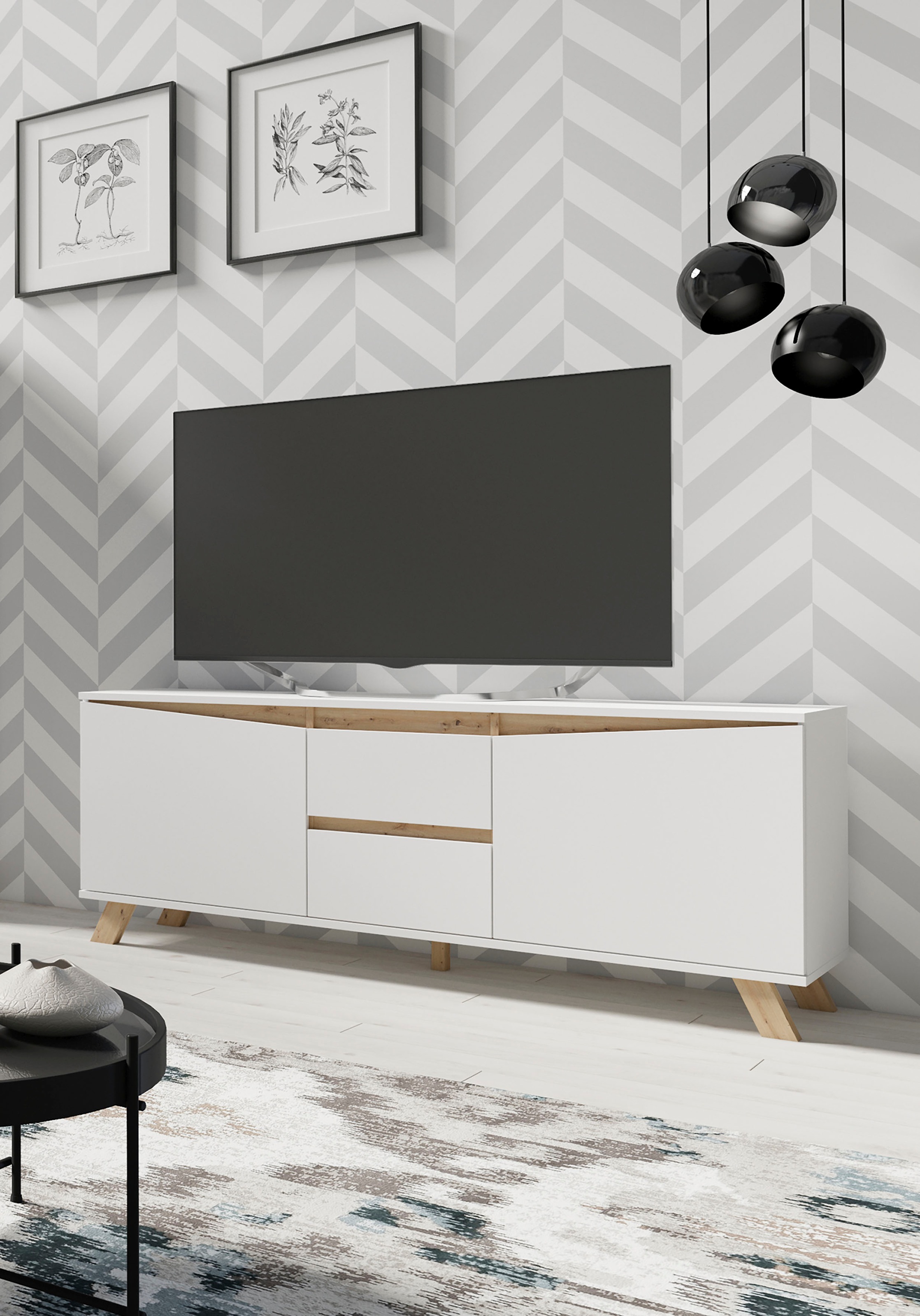 Home affaire Lowboard "Valentin" 160cm TV Board mit 2 Türen und 2 Schubkästen in modernem Skandi Design