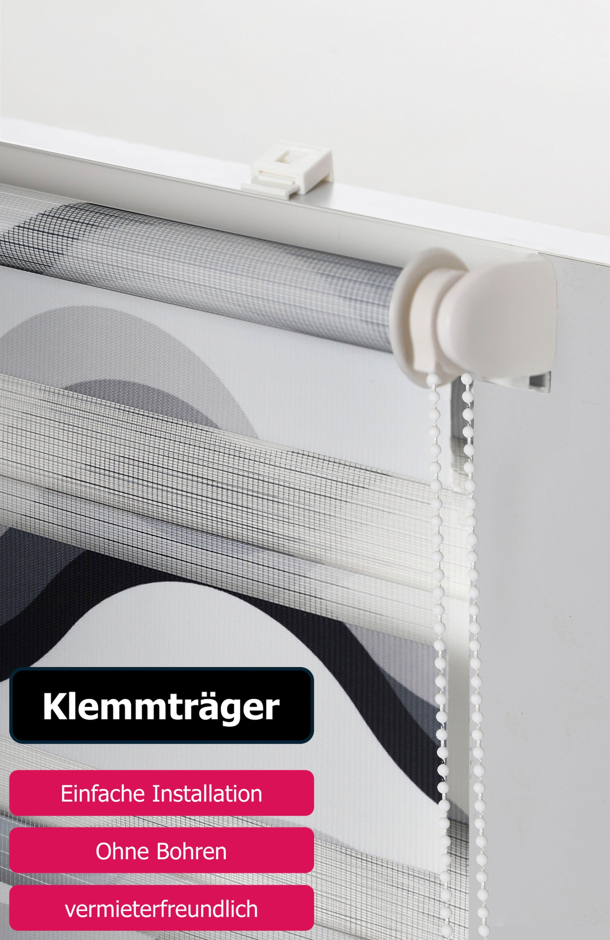 my home Doppelrollo »Welle«, Lichtschutz, Sichtschutz-Verdunkelung, ohne Bohren, freihängend, Fixmass, Klemmfix-Duo-Rollo, Doppelrollo "Welle", Klemmträger
