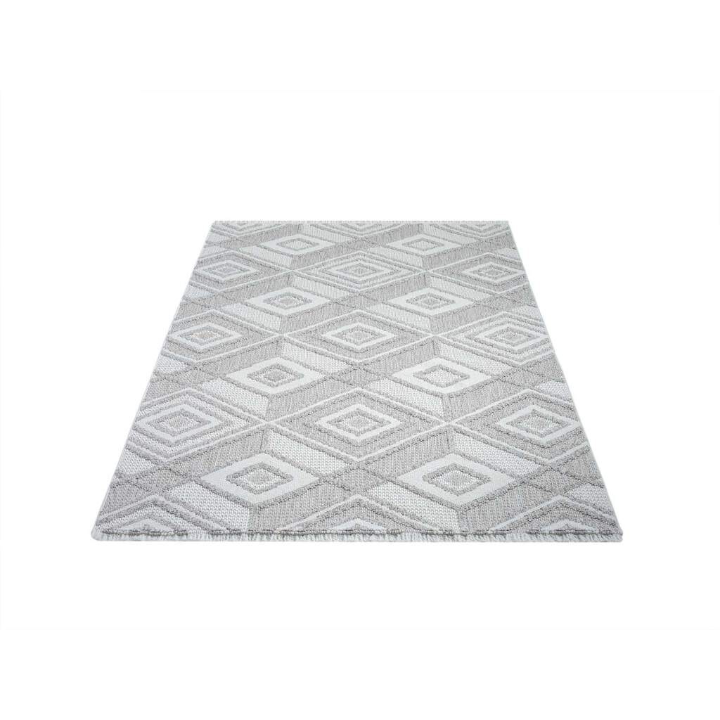 Carpet City Teppich »LINDO 8875«, rechteckig, 11 mm Höhe, Kurzflor, Hochtief-Muster/ 3D-Effekt, Fransen, Boho-Stil, Wohnzimmer