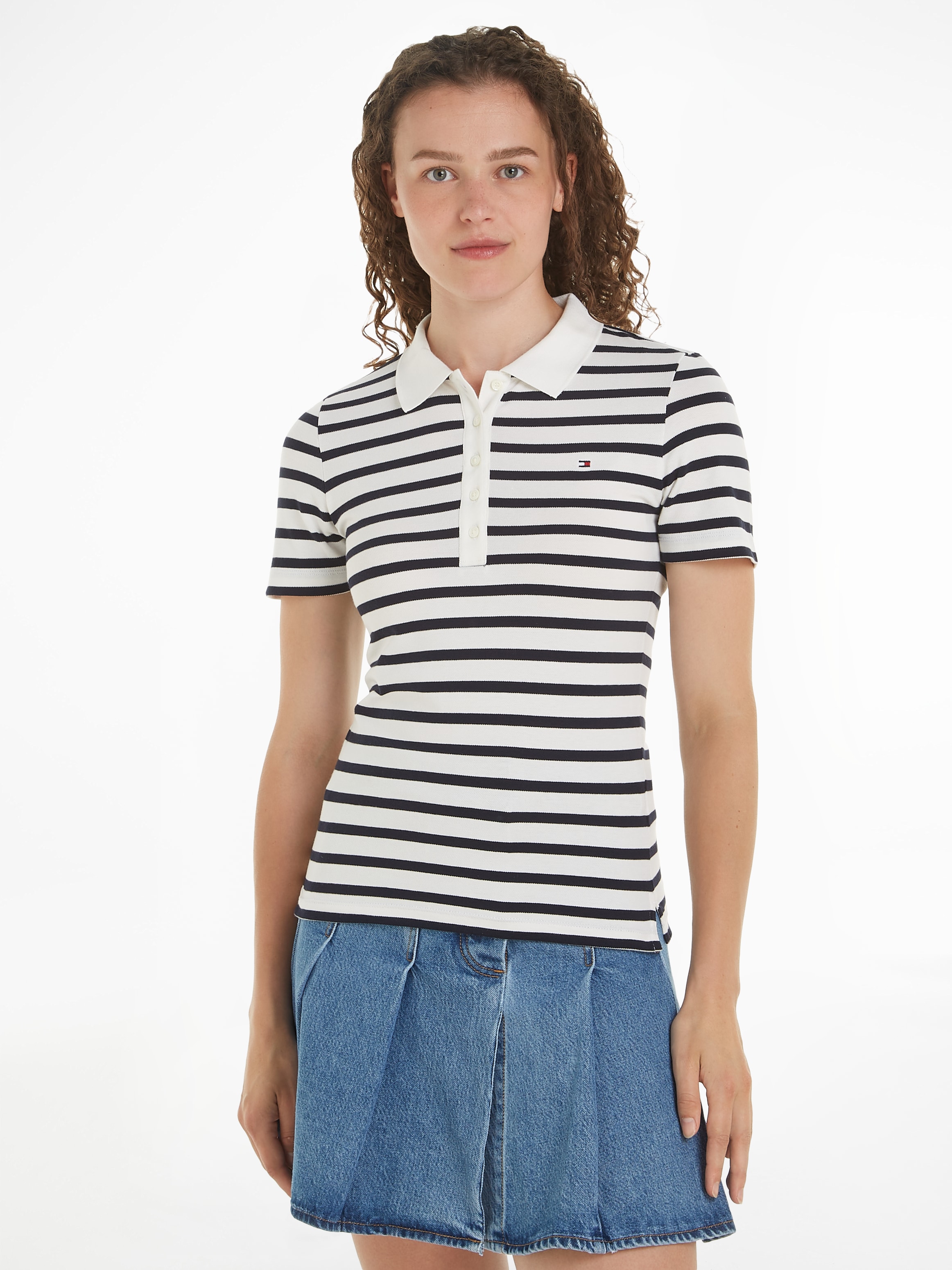 Tommy Hilfiger Poloshirt »1985 SLIM PIQUE STRIPE POLO SS«, mit dezenter Tommy Hilfiger Logostickerei