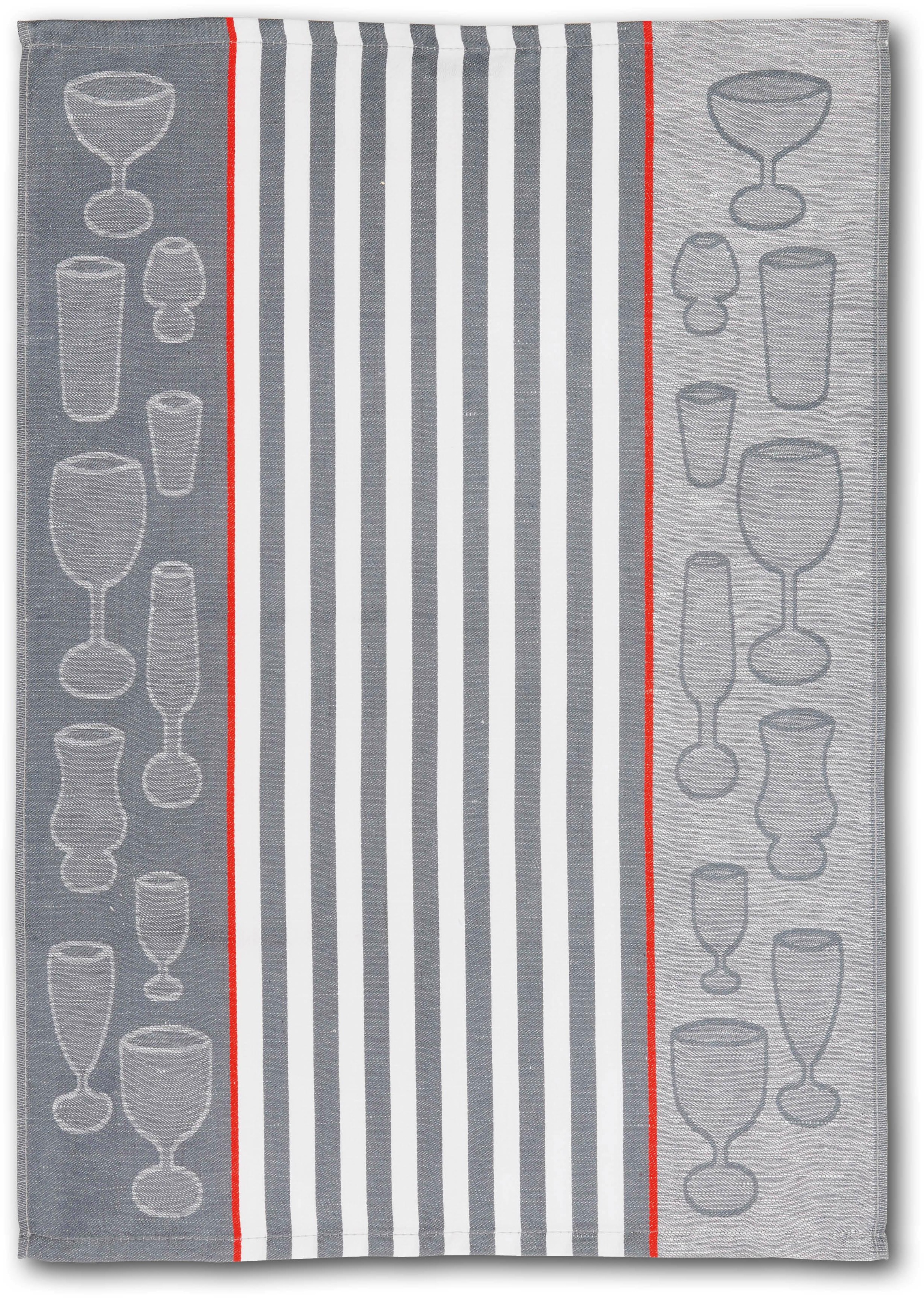 Dyckhoff Geschirrtuch "Gläser / Halbleinen" mit Gläser & Streifen Motiv, Maße je Tuch ca. 50x70 cm